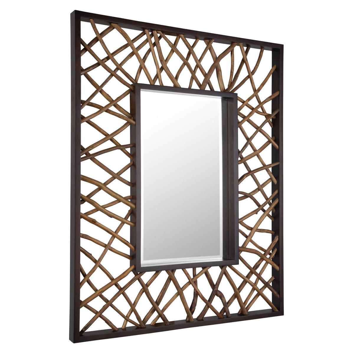 Teak Maze Rectangle Mirror, by Uttermost, 3'8" width x 4'8" height x 2.5" depth View 4