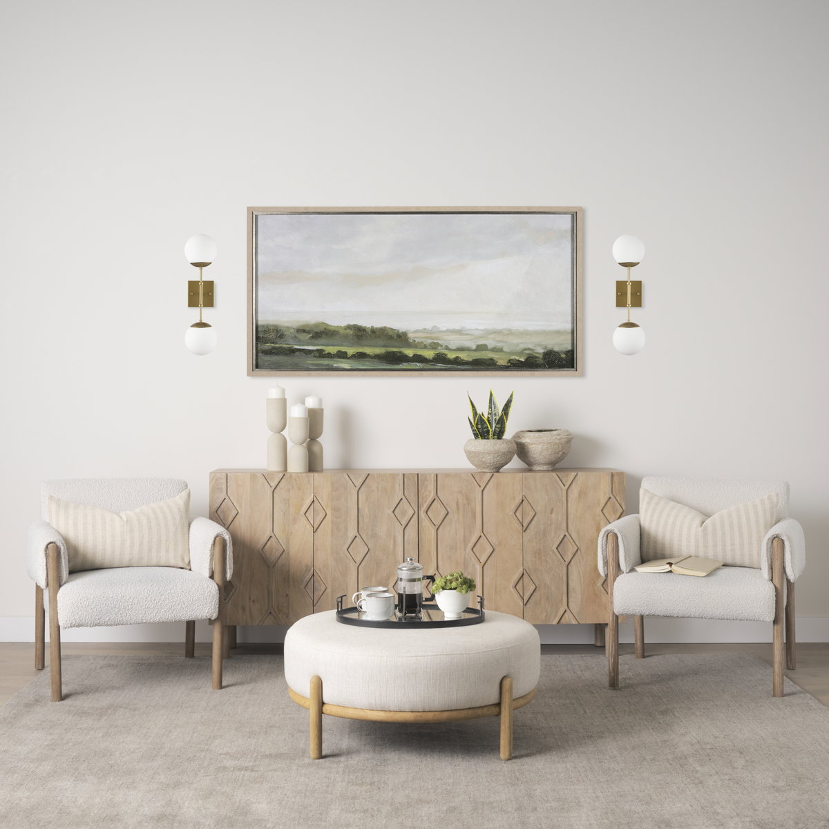 Edie Brushed Gold Metal with Frosted Glass Globes 2-Light Wall Sconce, by Mercana, 22" length x 7.5" width x 6" height View 2