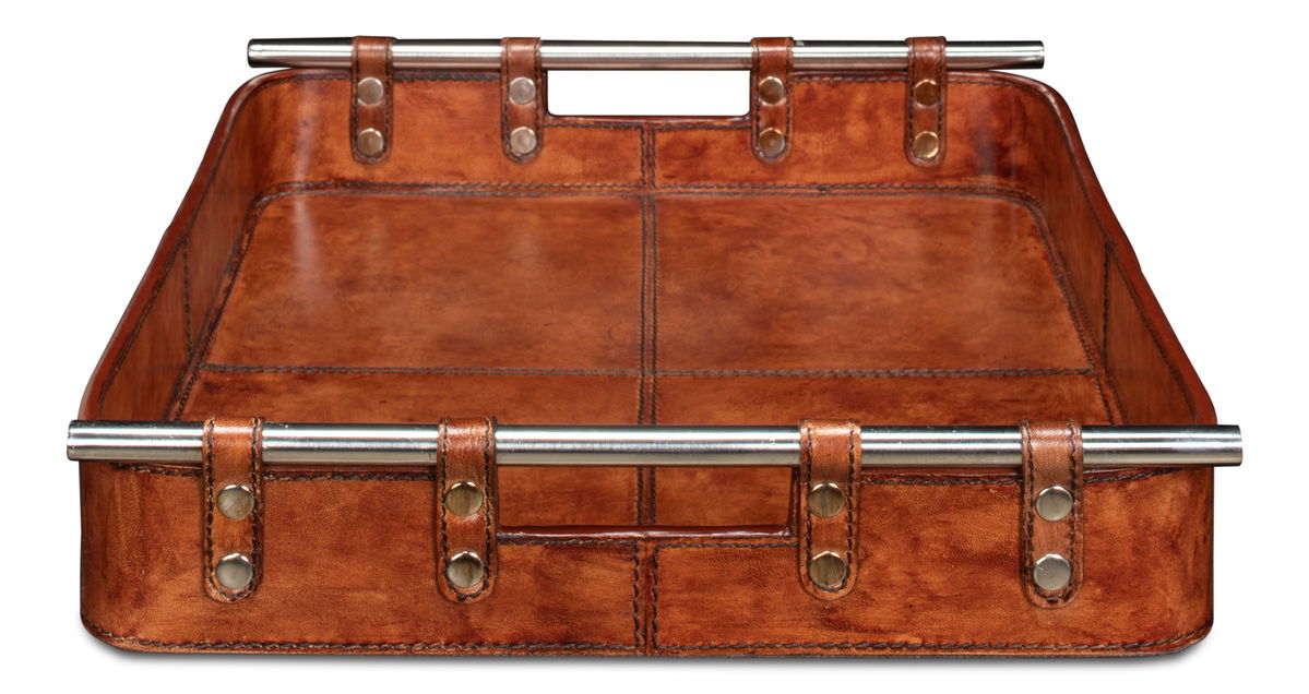 Safari Leather Tray, by Sarreid, 1'3" length x 1'7" width x 2" height View 8