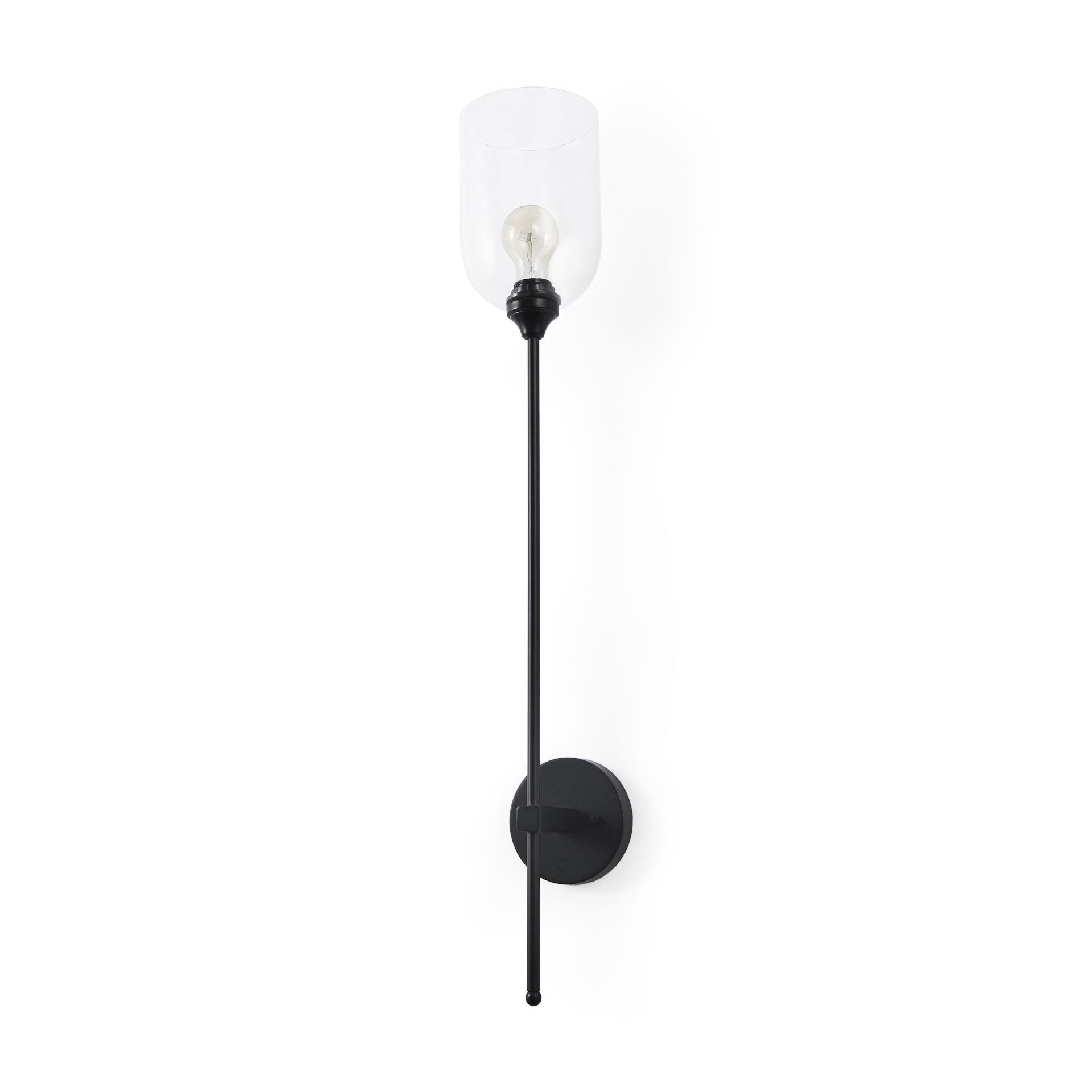 Clyde 6.0L x 8.0W x 37.0H Matte Black with Glass Round Wall Sconce, by Mercana, 6" length x 8" width x 35" height View 1