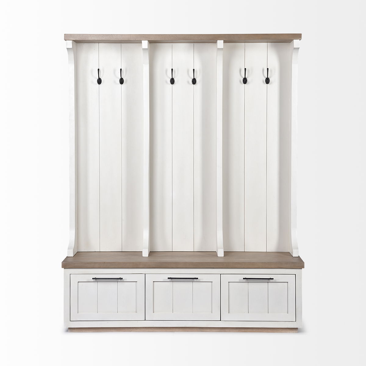 Fairview IV 61L x 17W White And Brown Wood With Storage Hall Tree, Entry & Hallway by Mercana, 61" length x 18" width x 76" height View 6