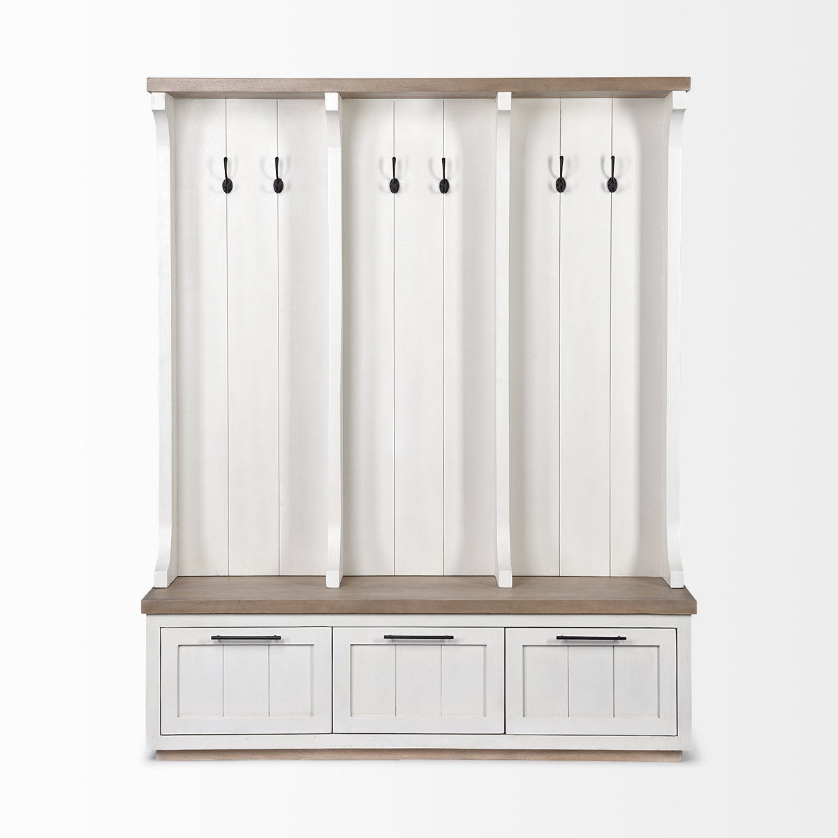 Fairview IV 61L x 17W White And Brown Wood With Storage Hall Tree, Entry & Hallway by Mercana, 61" length x 18" width x 76" height View 6