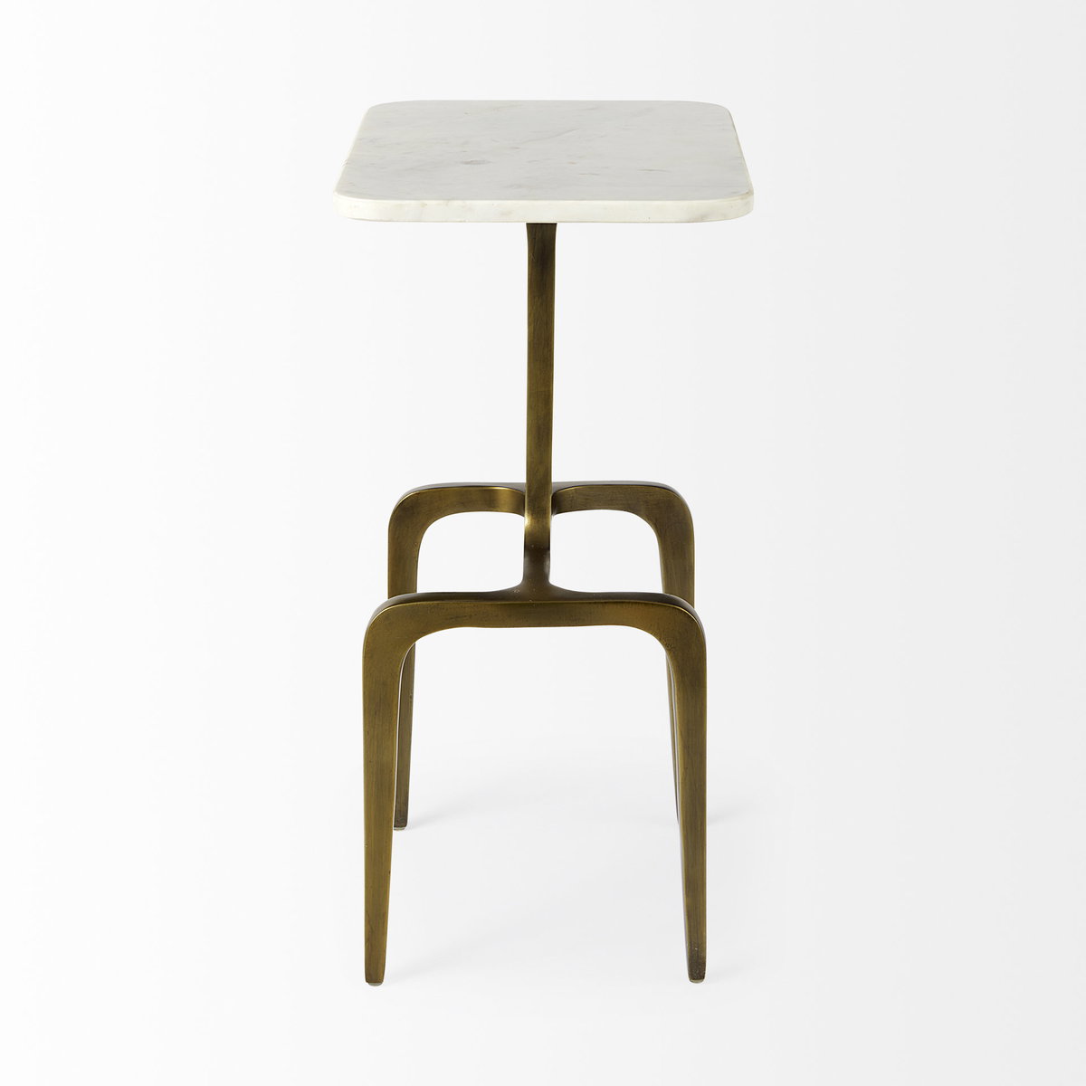 Preston  White Marble Top with Gold Metal Accent Table, Side & End Table by Mercana, 17.3" length x 11.3" width x 22.8" height View 3