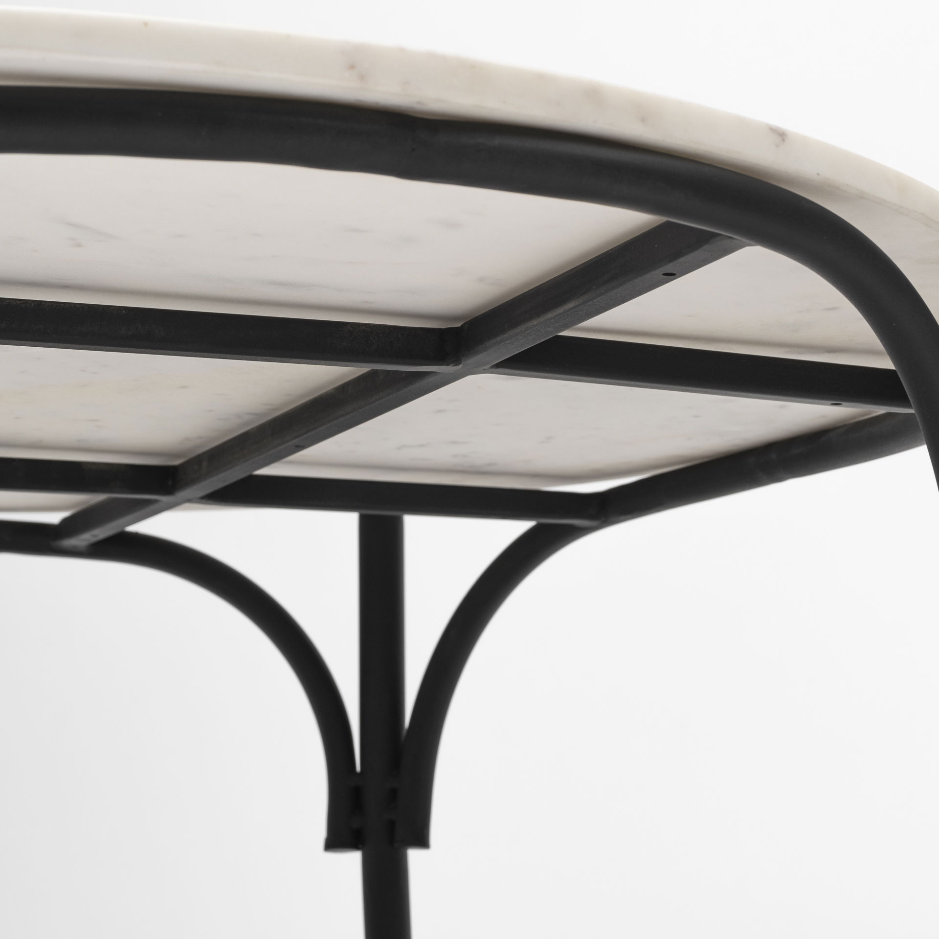Etienne 36' Round White Marble Top Black Metal Base Coffee Table large image 