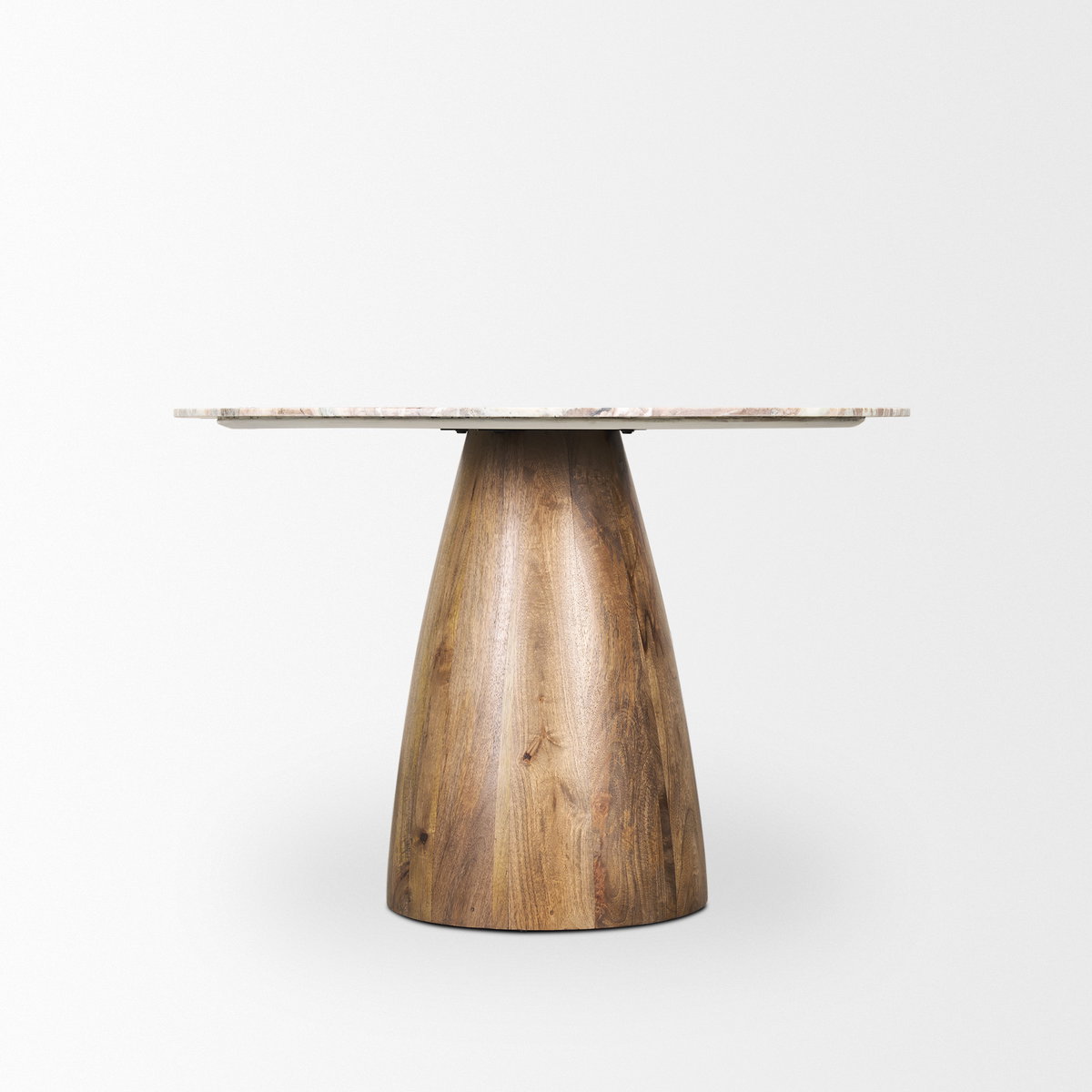 Allyson 42' Round Pedestal Dining Table | Savar Pink Marble & Brown Wood | Seats 4, by Mercana, 42" length x 42" width x 30" height View 6