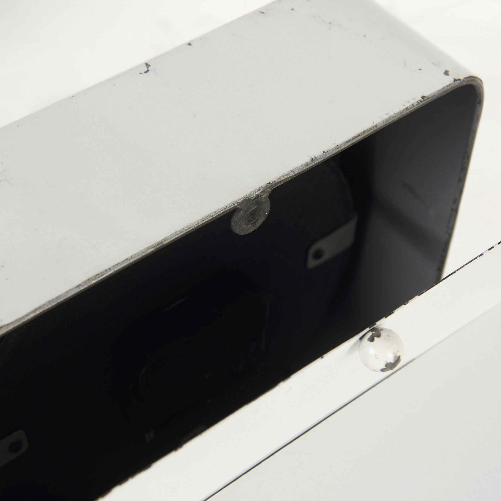 Karl  Rustic White Iron Rounded Square Table Clock, by Mercana, 8" length x 2.75" width x 8.75" height View 10