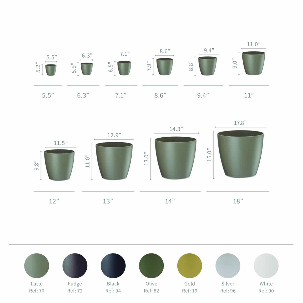 Eva Round Houseplant Pot - No Drain Hole Case of 2, Planter by Crescent Garden, 14.25" width x 13" height x 14.25" depth View 3