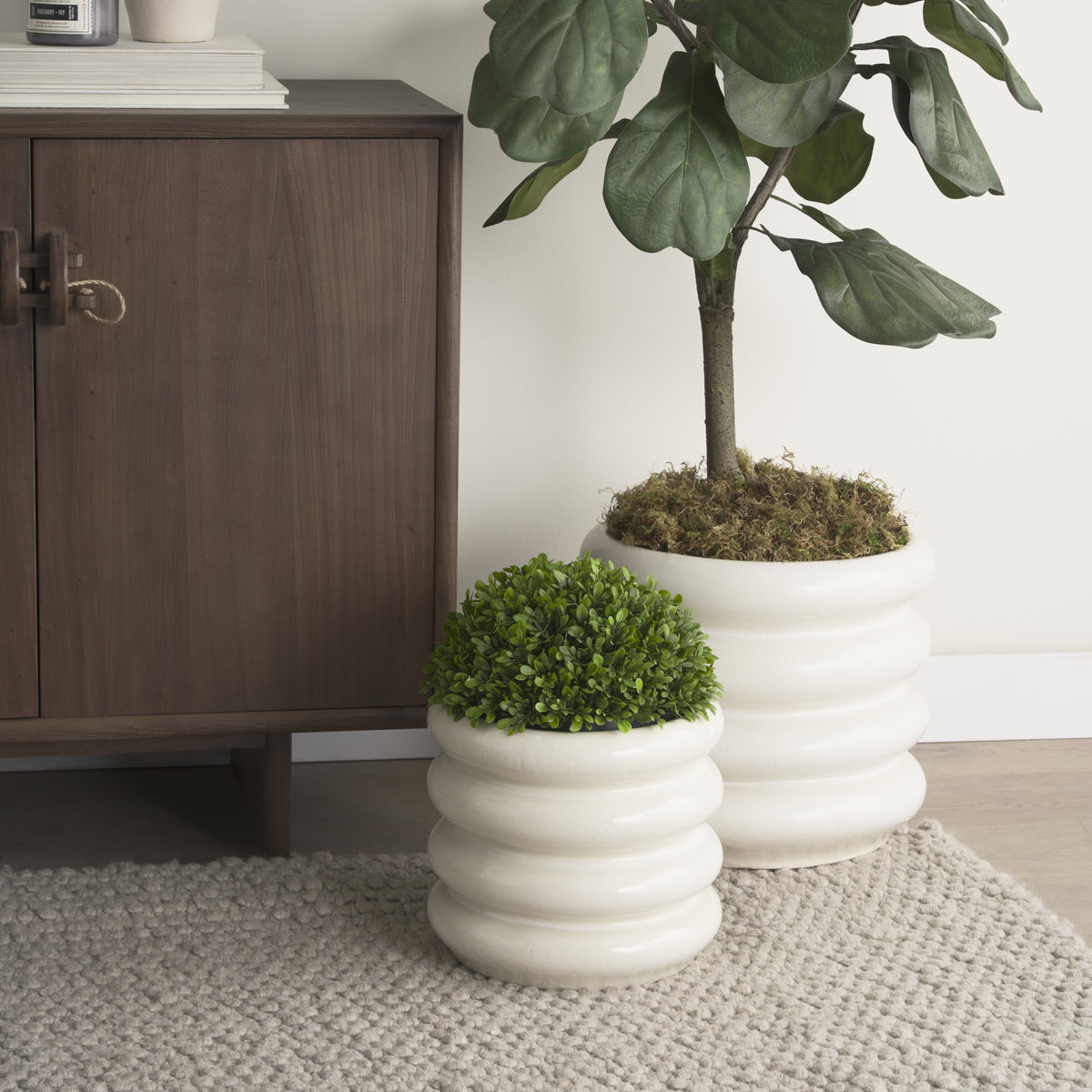Twyla Short Cream Glazed Floor Vase, by Mercana, 12.8" length x 12.6" width x 11.81" height View 3