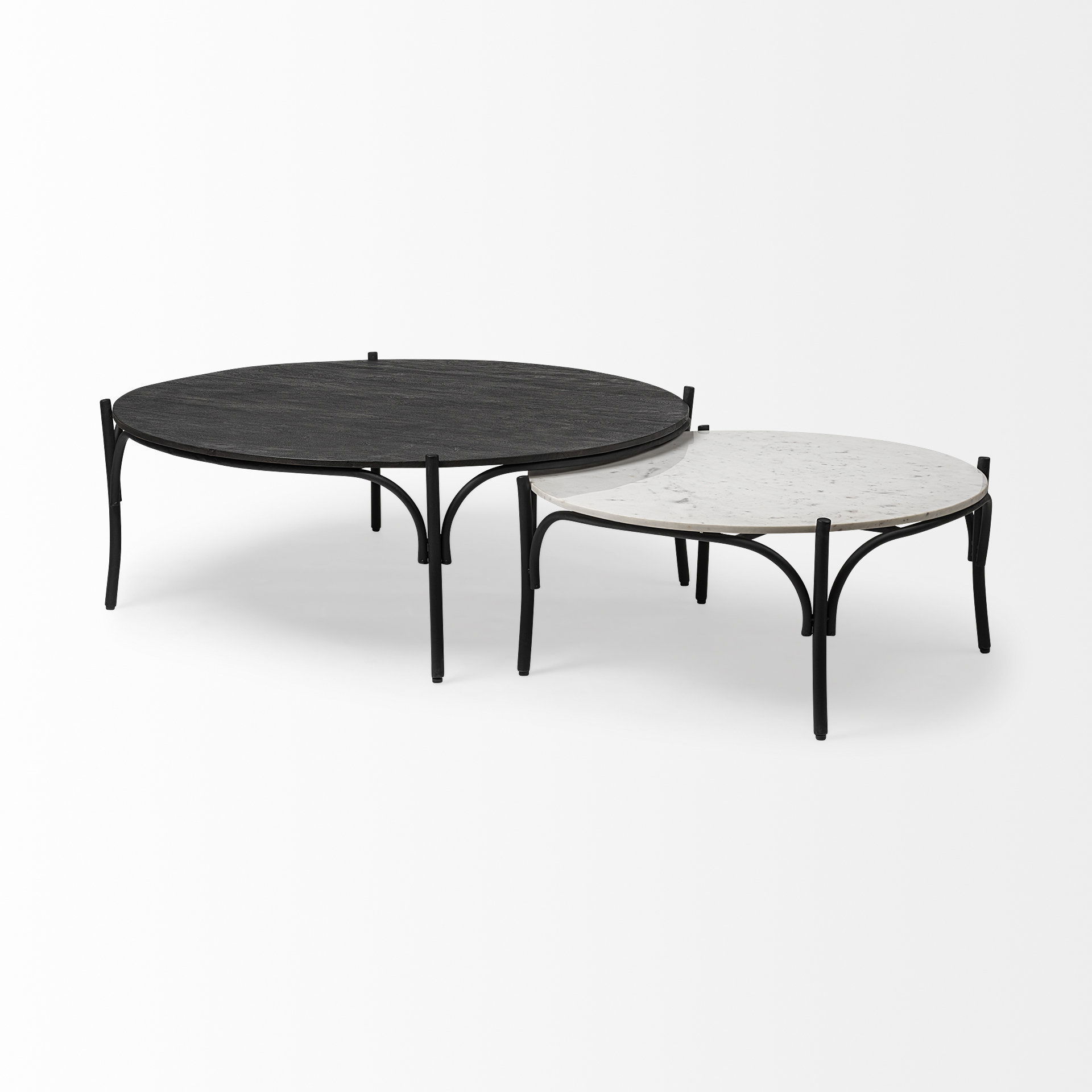 Etienne 36' Round White Marble Top Black Metal Base Coffee Table large image 