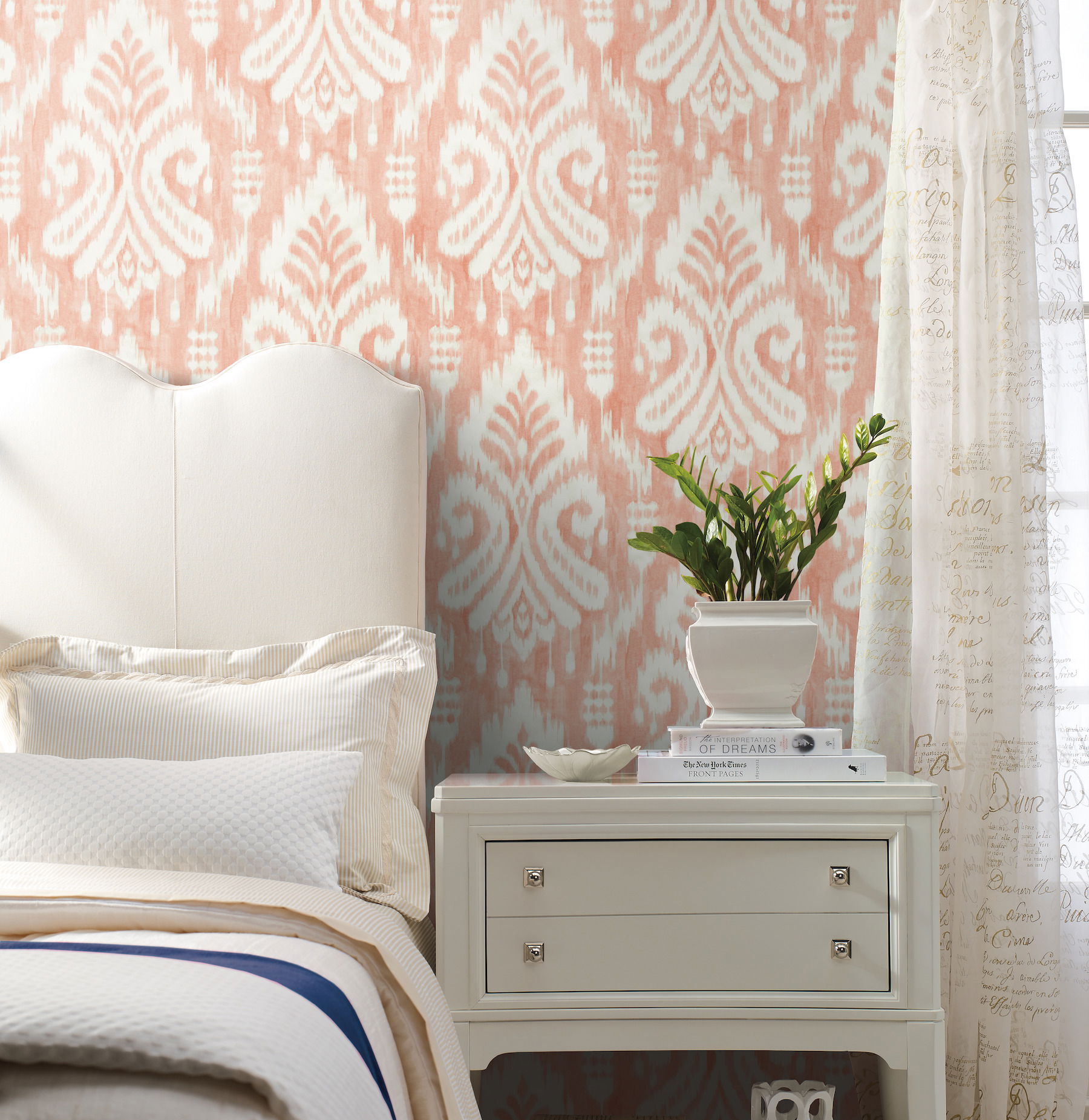 Hawthorne Ikat Coral Wallpaper, by York Wall, 27' length x 2'3" width x 0.02" depth View 2