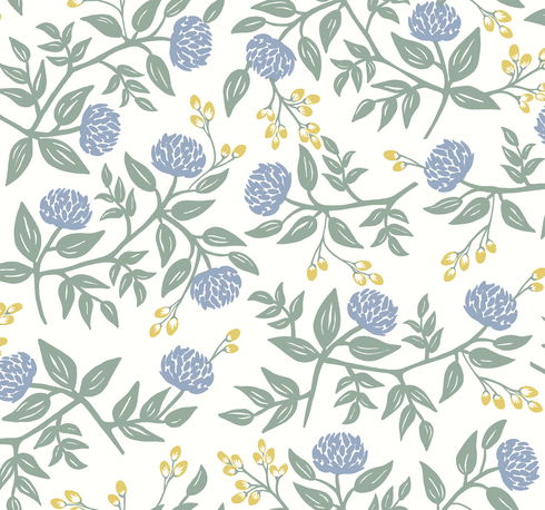 Peonies Periwinkle & Sage Wallpaper