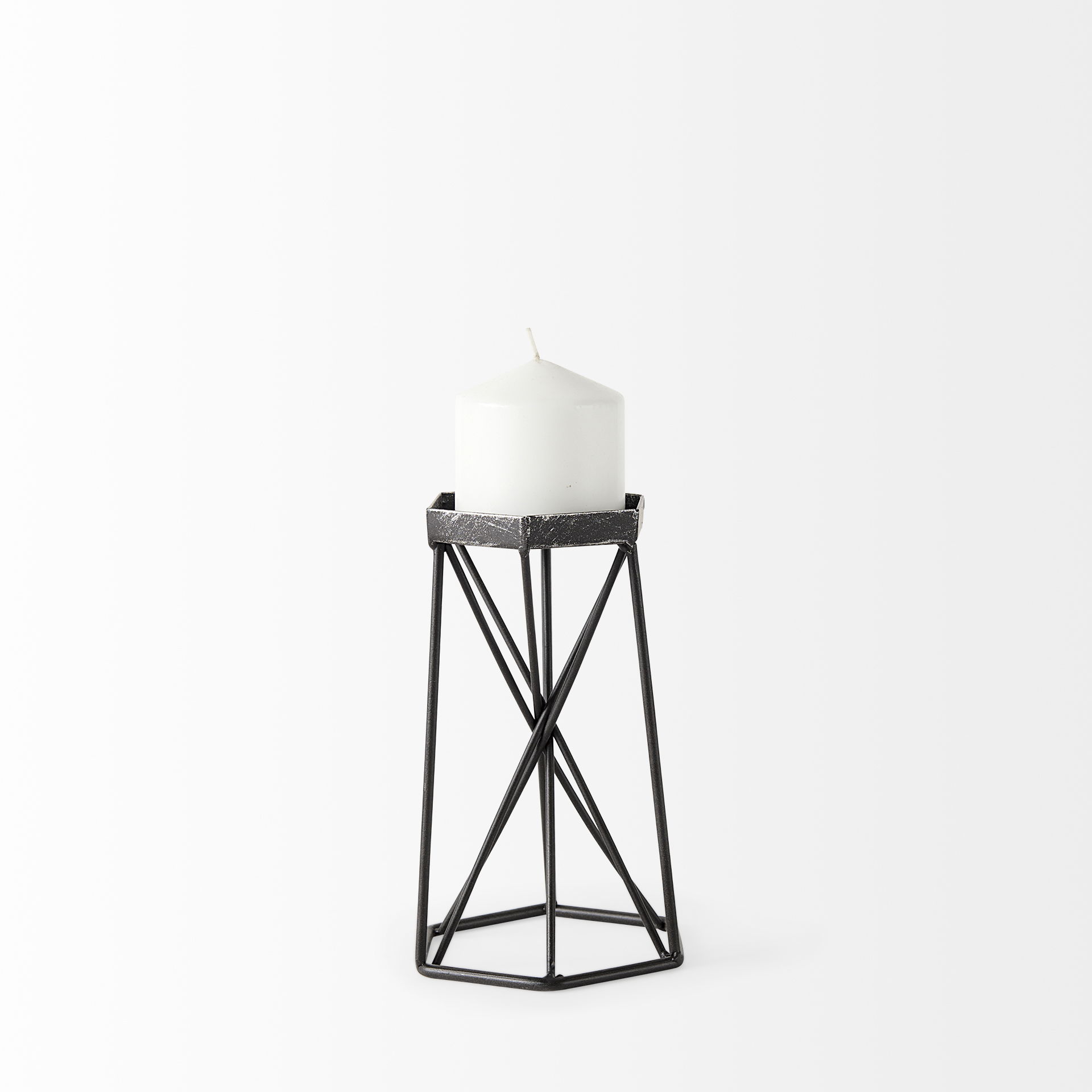 Sixx I Small Antiqued Metal Hexagonal Table Candle Holder large image 