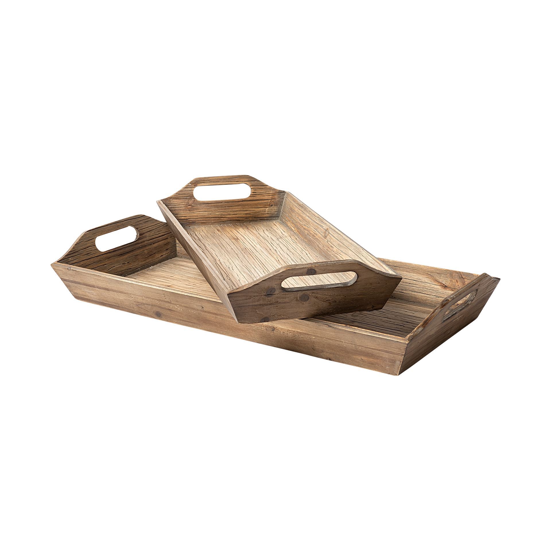 Tawny (Set of 2) Natural Wooden Trays, Decorative Tray by Mercana, 24.8" length x 11.81" width x 3.66" height View 1