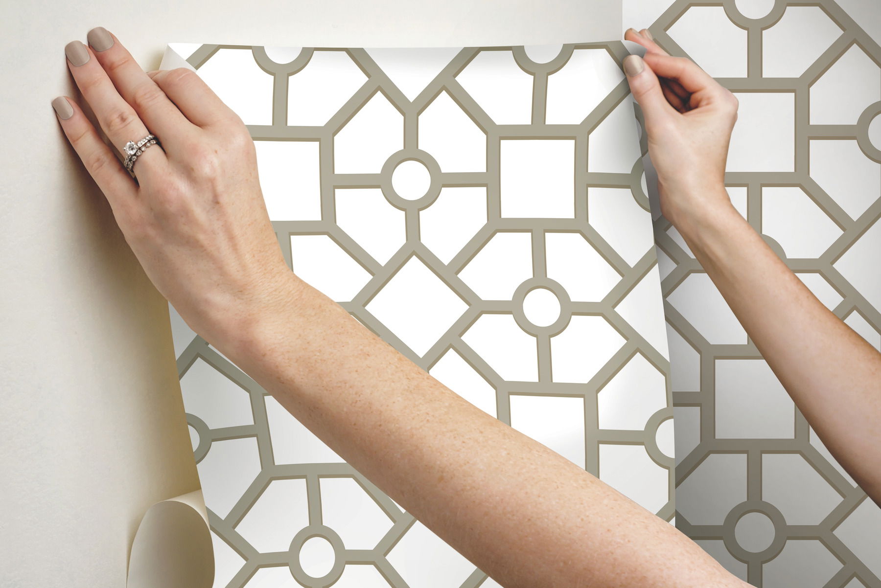 Hedgerow Trellis Taupe & Gold Peel & Stick Wallpaper large image 