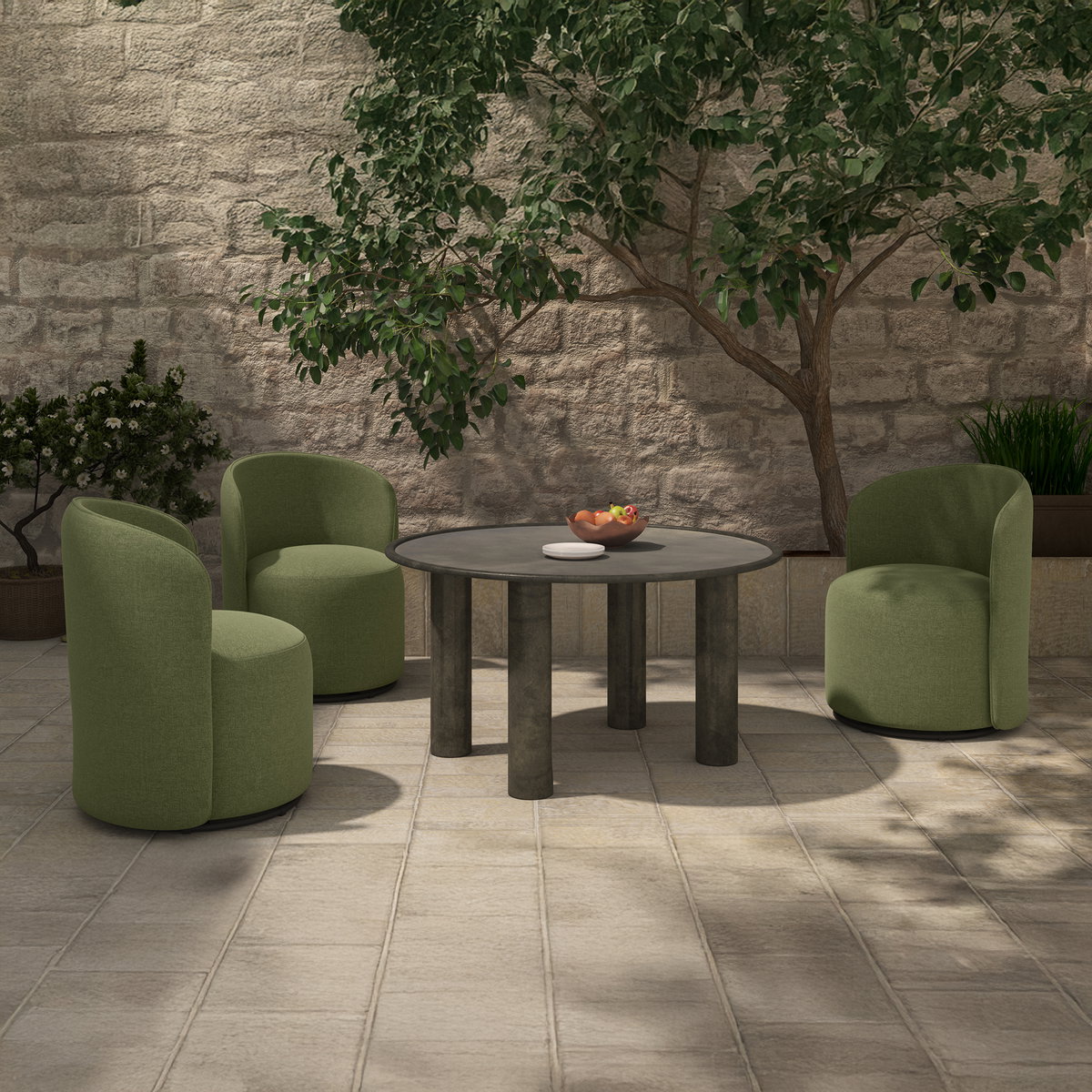 Sylvie Outdoor Swivel Dining Chair Green, by Moe's Home, 25.5" width x 32.3" height x 25.5" depth View 7