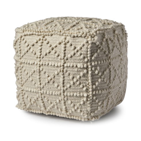 Leroy Square Cream Wool Pouf with Popcorn Detail