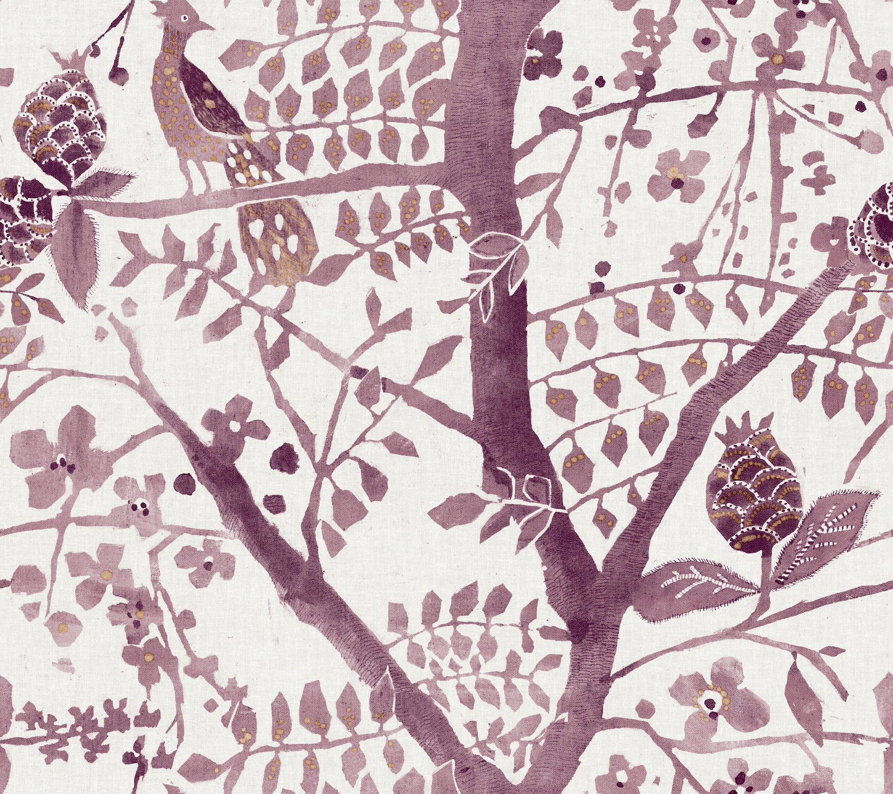 Peacock Block Print Purple Wallpaper large image 