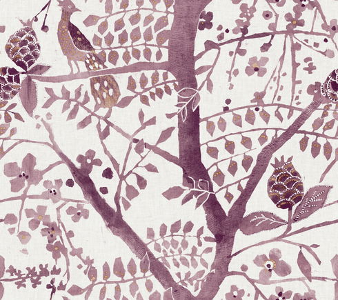 Peacock Block Print Purple Wallpaper