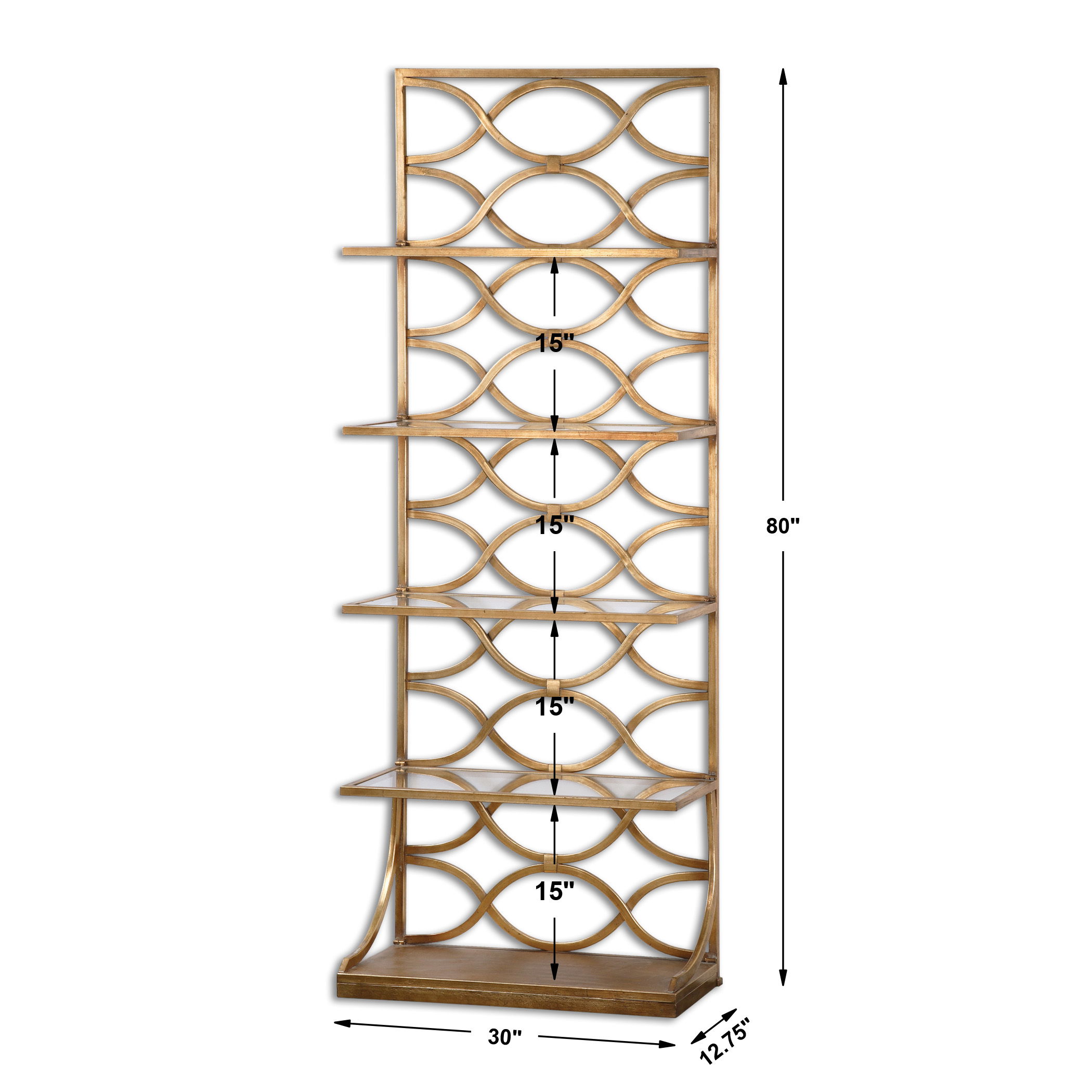 Lashaya Gold Etagere, Furniture by Uttermost, 30" width x 80" height x 12.75" depth View 3