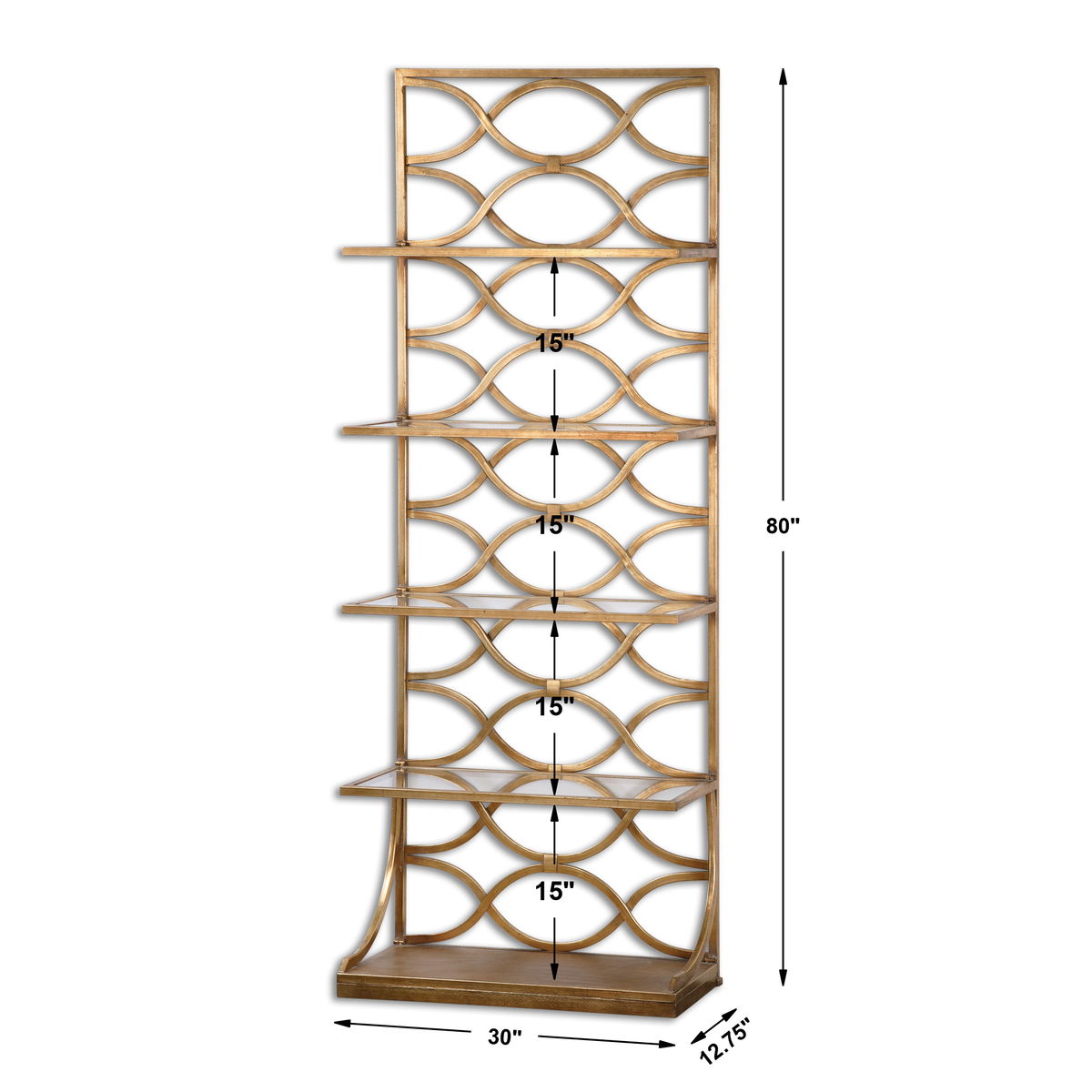 Lashaya Gold Etagere, Shelving & Bookcase by Uttermost, 30" width x 80" height x 12.75" depth View 3