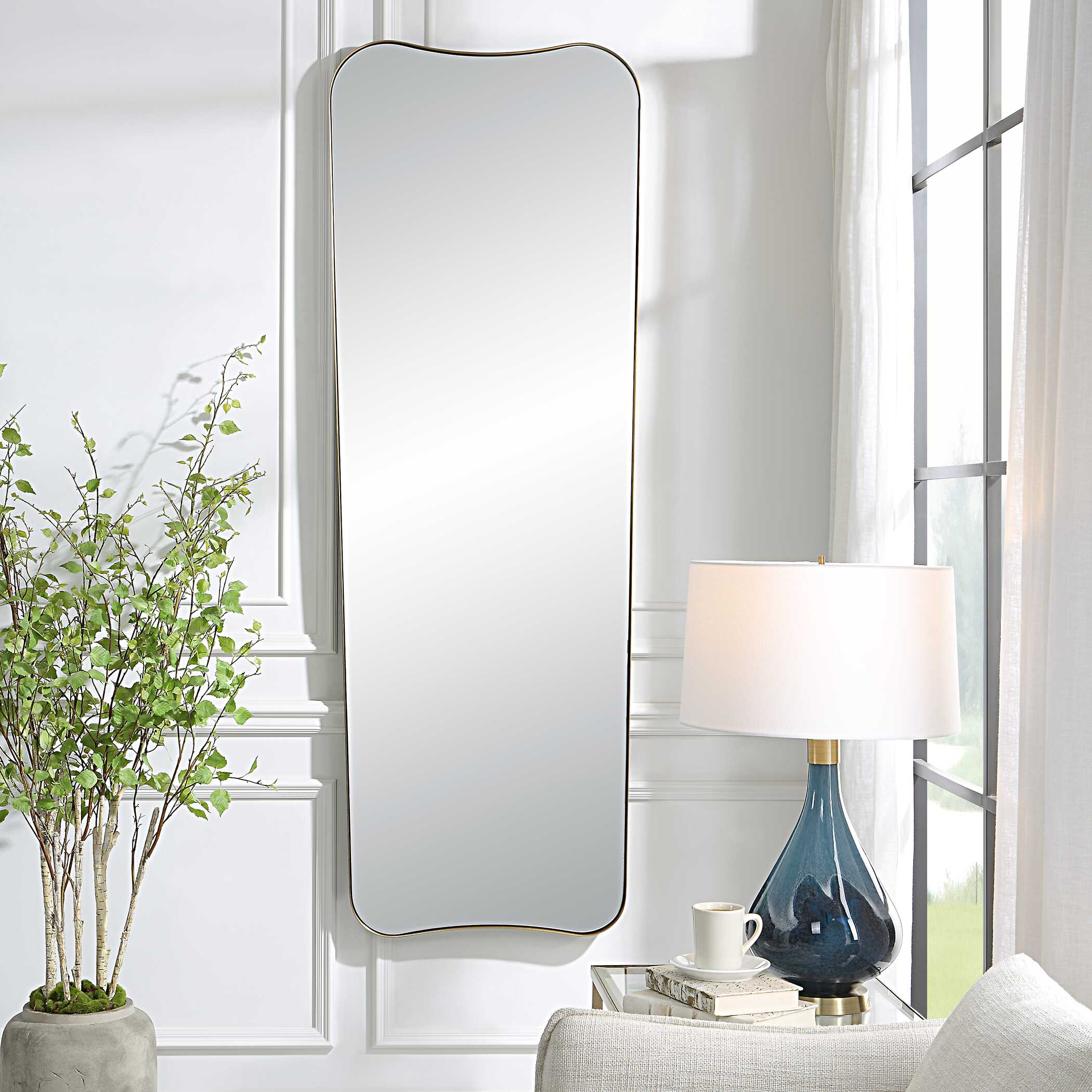 Belvoir Large Antique Brass Mirror, by Uttermost, 26" width x 76" height x 1.12" depth View 4