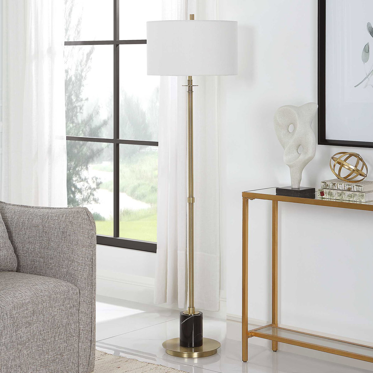 Guard Brass Floor Lamp, by Uttermost, 1'5" width x 5'5" height x 1'5" depth View 4