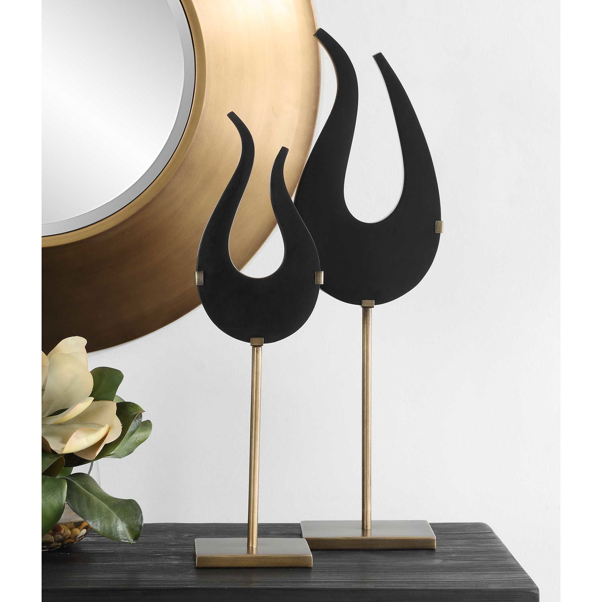 Black Flame Sculptures Set/2, Figurines & Statue by Uttermost, 7.25" width x 24.25" height x 4.5" depth View 3