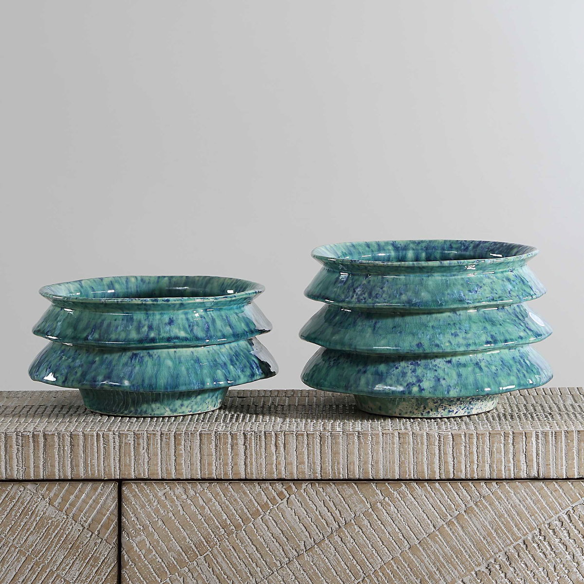 ZigZag Blue Green Bowls Set/2, Decorative by Uttermost, 10" width x 6.5" height x 10" depth View 3
