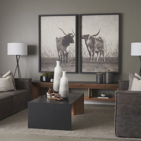 Tabor Natural Wood with Black Oak Waterfall Media Coffee Table