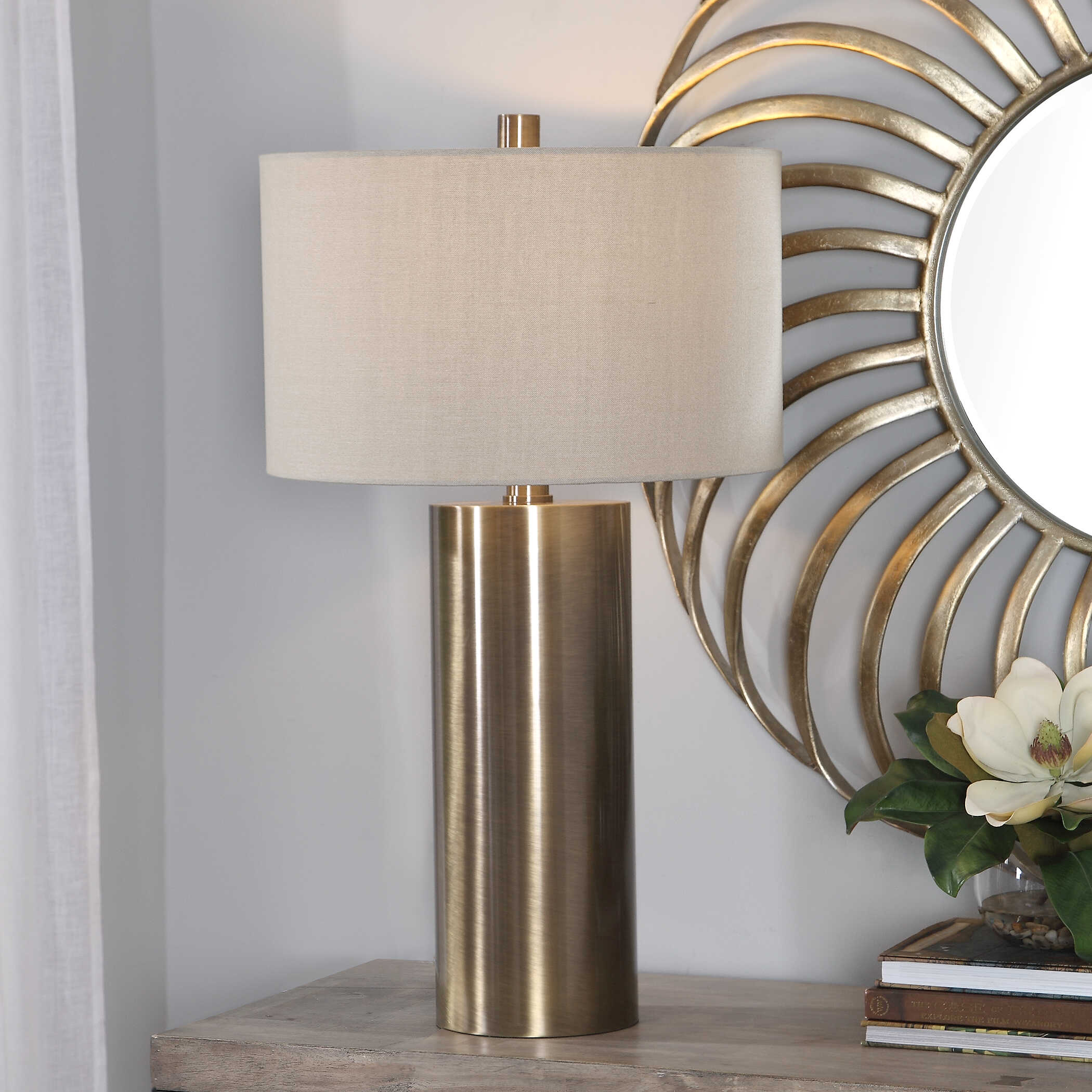 Taria Brushed Brass Table Lamp, by Uttermost, 18" width x 31.5" height x 18" depth View 2