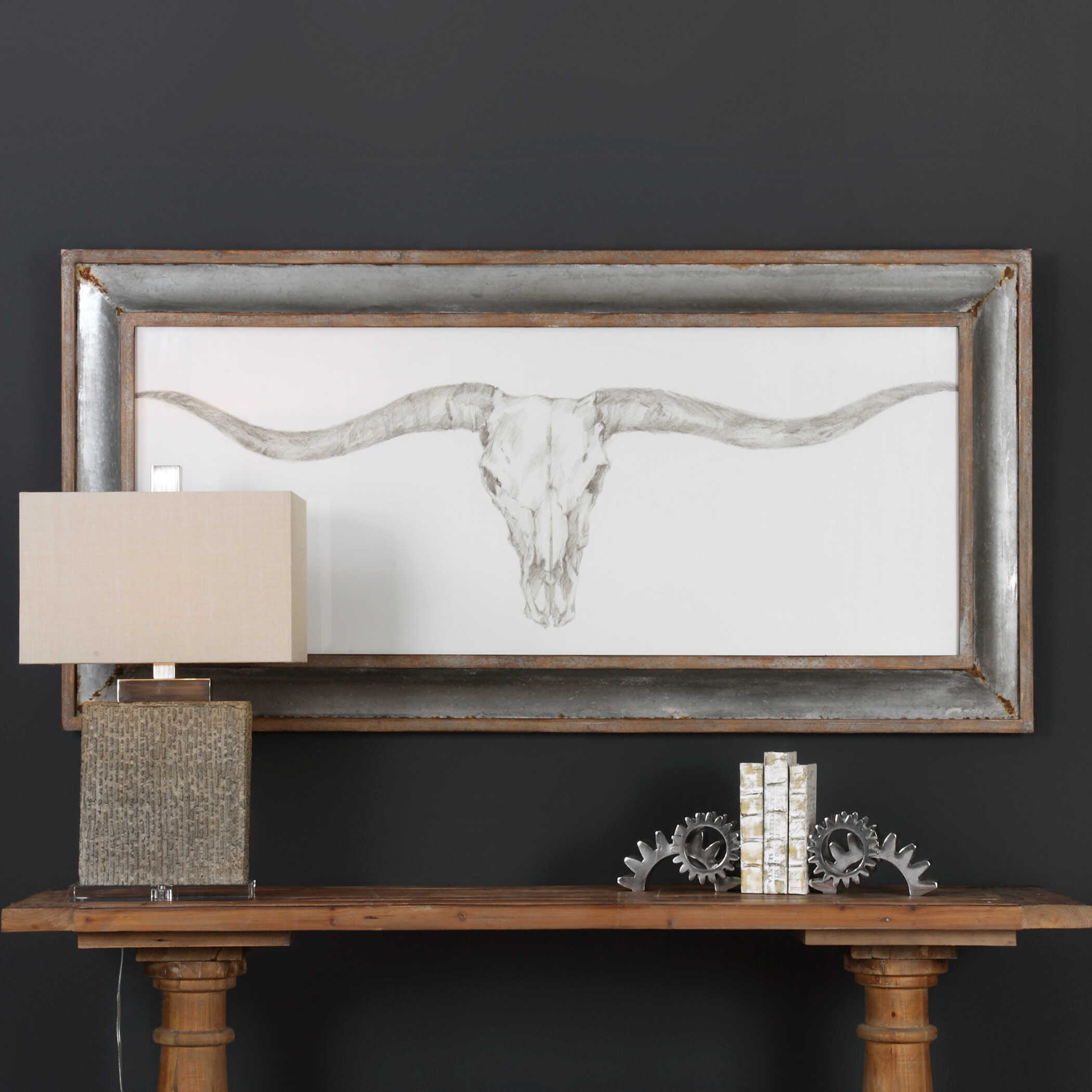 Western Skull Mount Print, Painting by Uttermost, 70.5" width x 34.37" height x 3.5" depth View 2