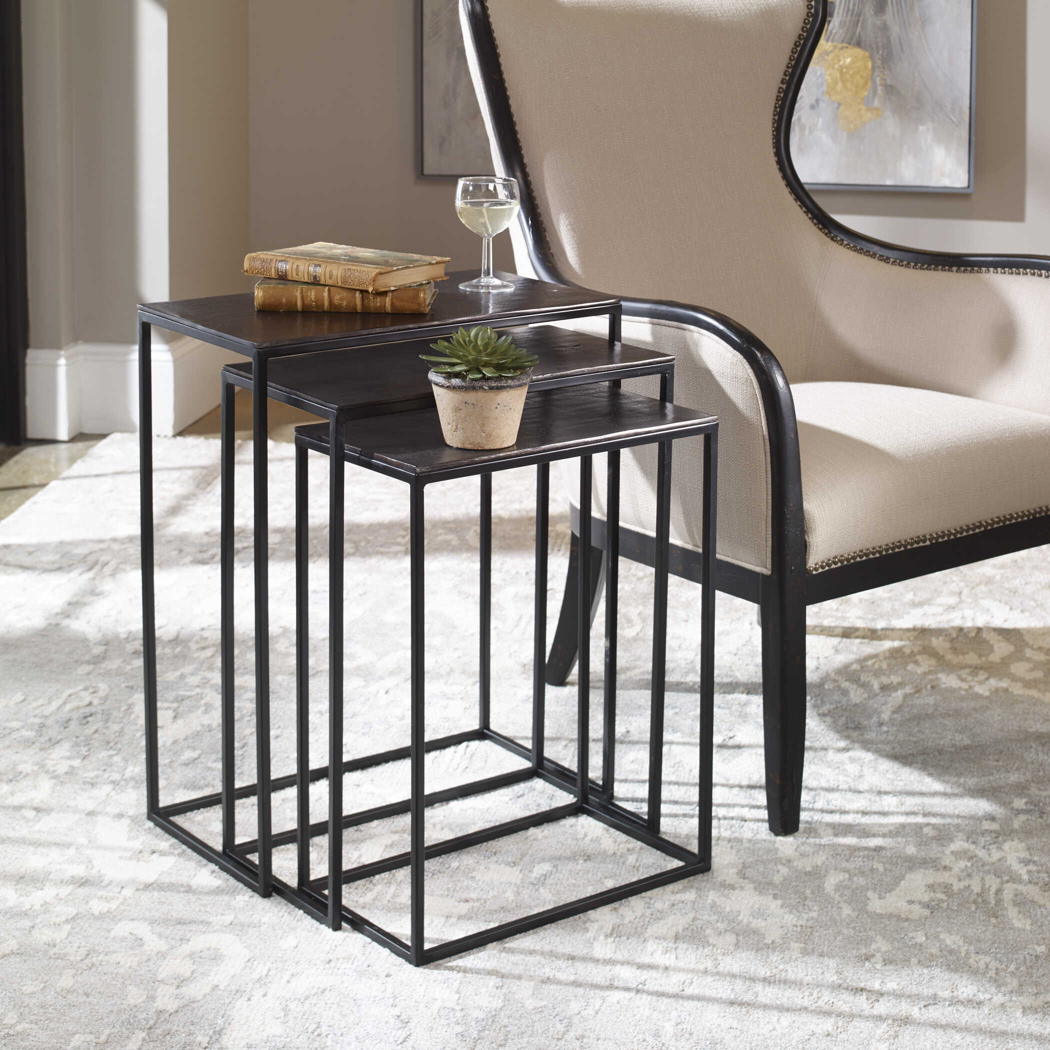 Coreene Iron Nesting Tables Set/3, Furniture by Uttermost, 21" width x 25.5" height x 11" depth View 4