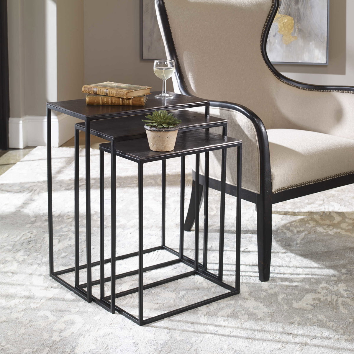Coreene Iron Nesting Tables Set/3, Side & End Table by Uttermost, 21" width x 25.5" height x 11" depth View 4