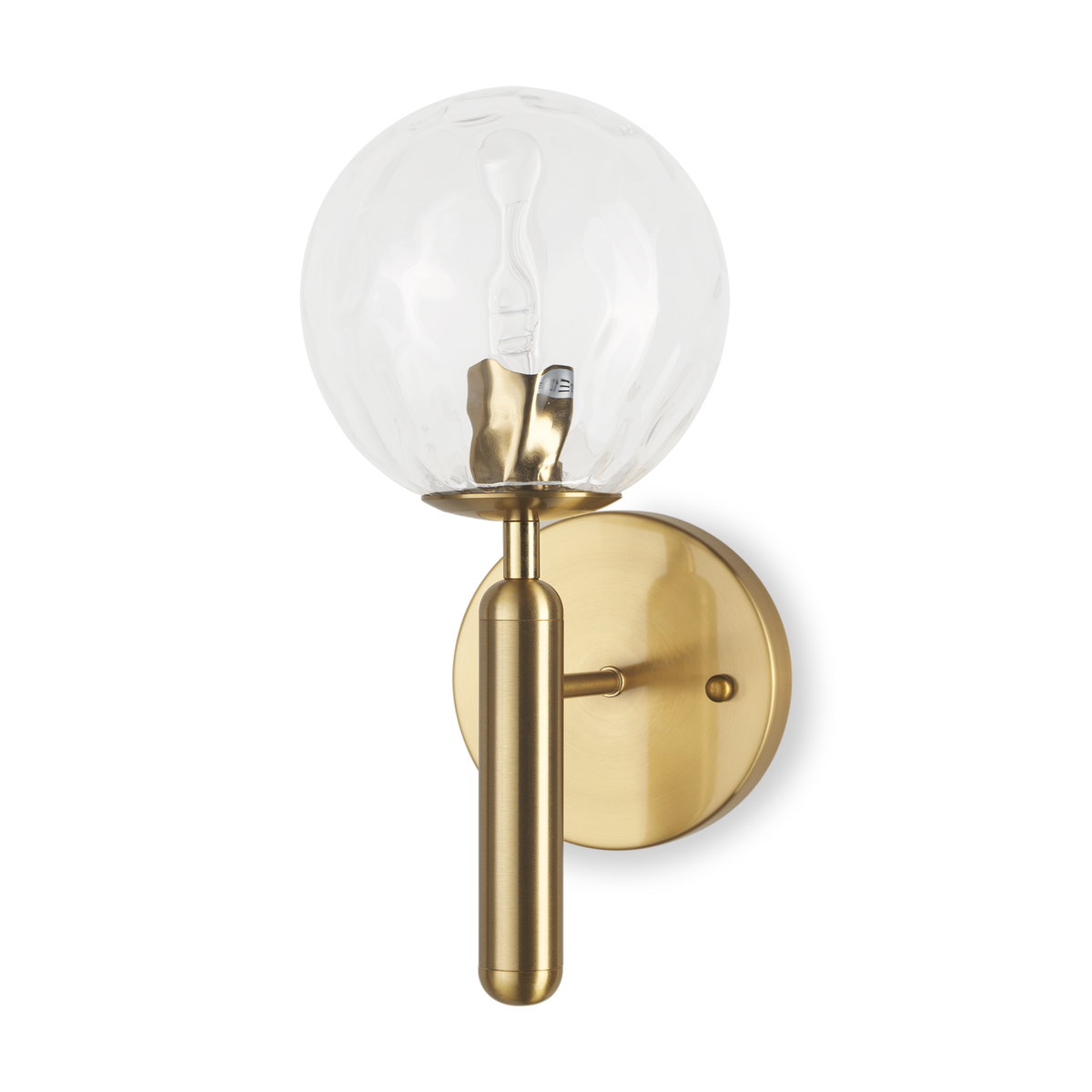 Britton Gold Metal with Clear Glass Globe 1-Light Wall Sconce, by Mercana, 5.91" length x 5.91" width x 12.6" height View 1