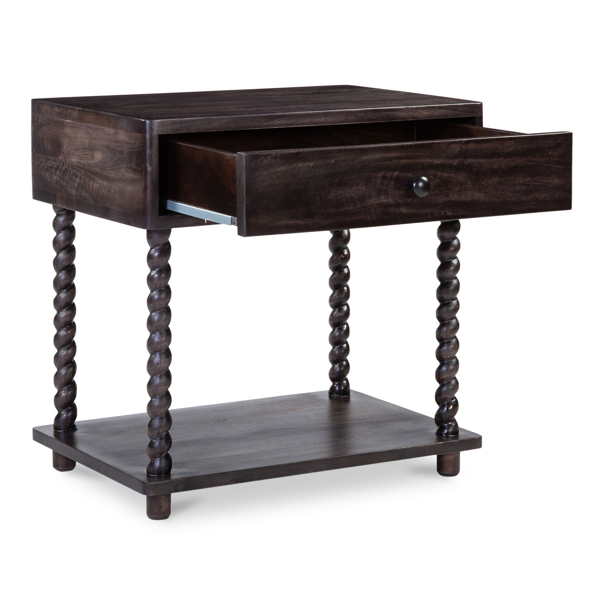 Tabitha Nightstand Dark Brown, by Moe's Home, 26" width x 26" height x 18" depth View 2