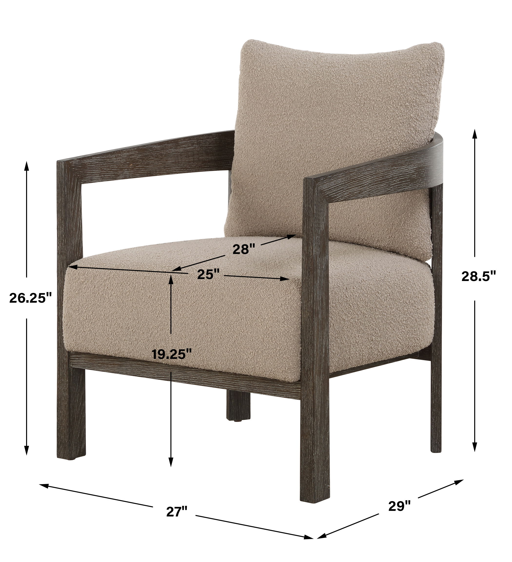 Sienna Sand Fabric Accent Chair, Furniture by Uttermost, 27" width x 28.5" height x 29" depth View 3