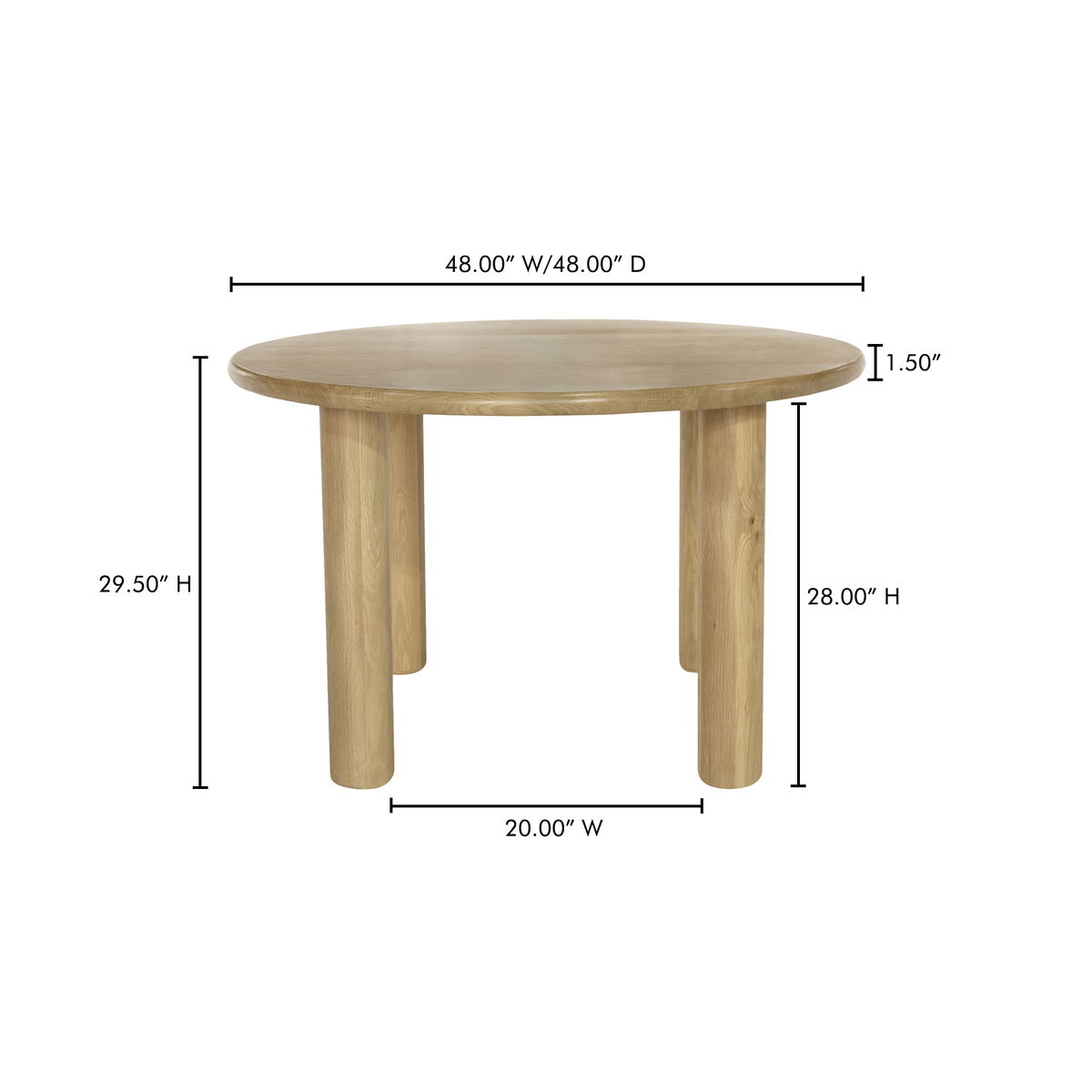Milo Round Dining Table Oak, by Moe's Home, 48" width x 29.5" height x 48" depth View 8