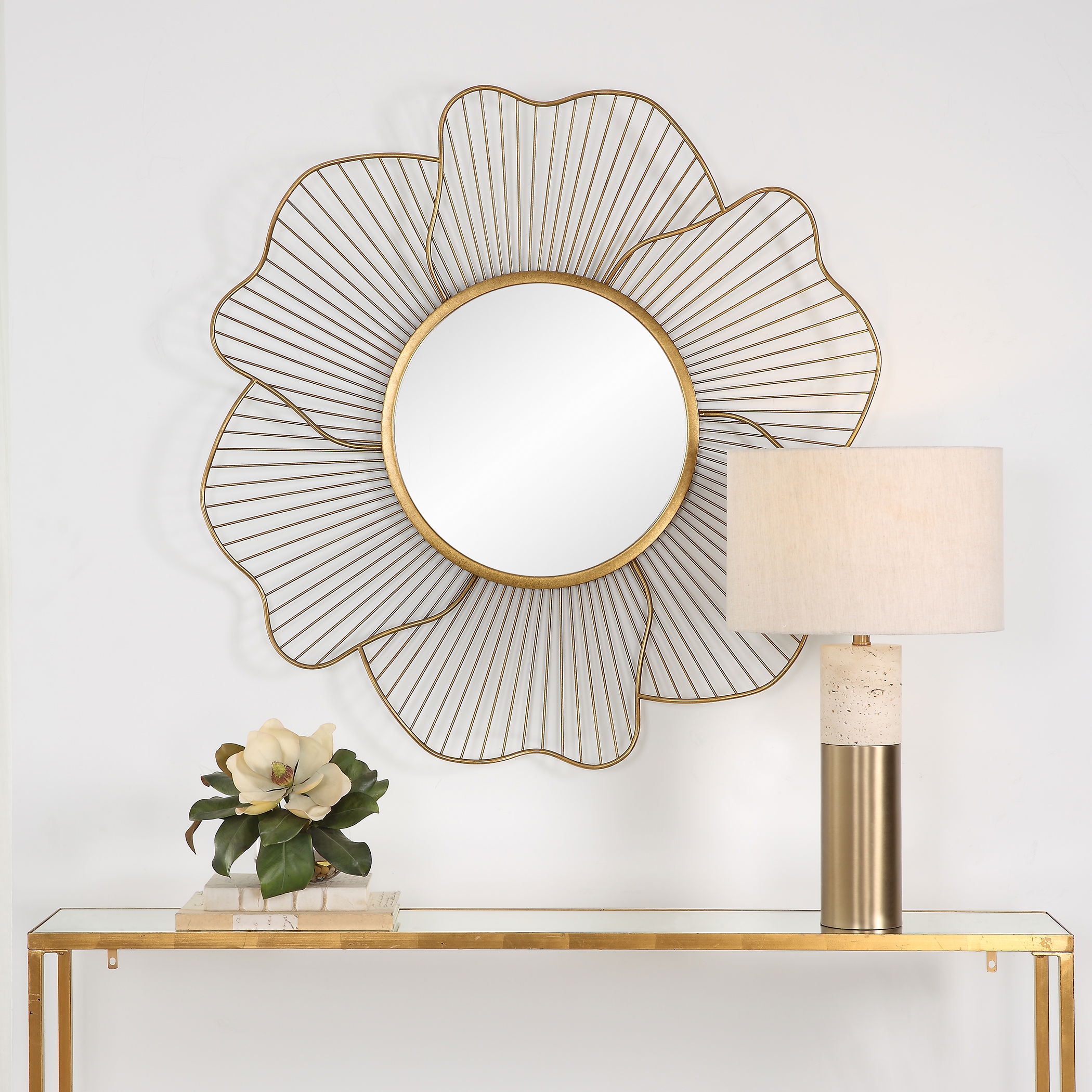 Blossom Gold Floral Mirror, by Uttermost, 42.75" width x 42.75" height x 3.25" depth View 2