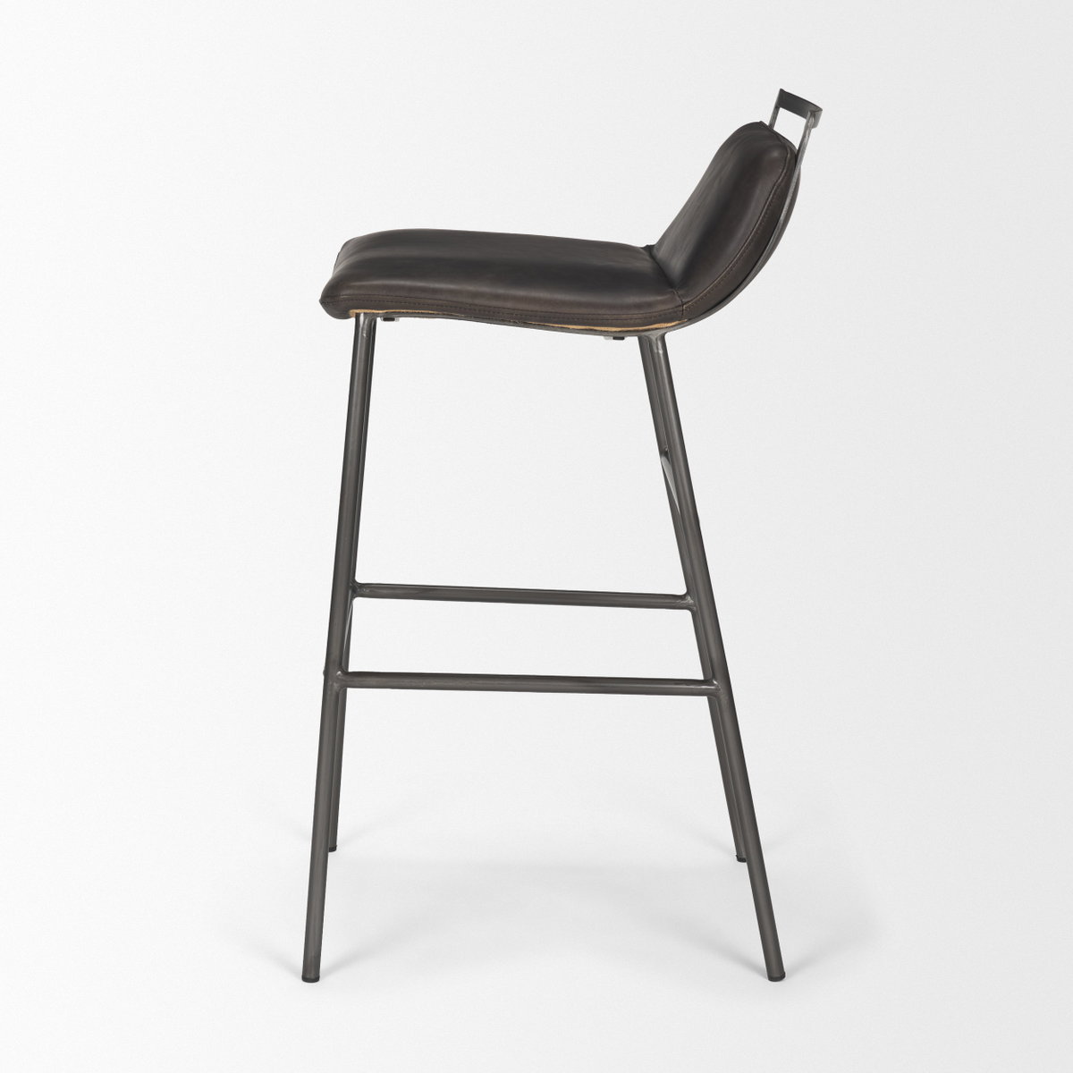 Kavalan Low Back 37.5in Seat Bar Stool | Ebony Leather with Black Metal, Counter & Bar Stool by Mercana, 17.7" length x 20.9" width x 37.5" height View 5