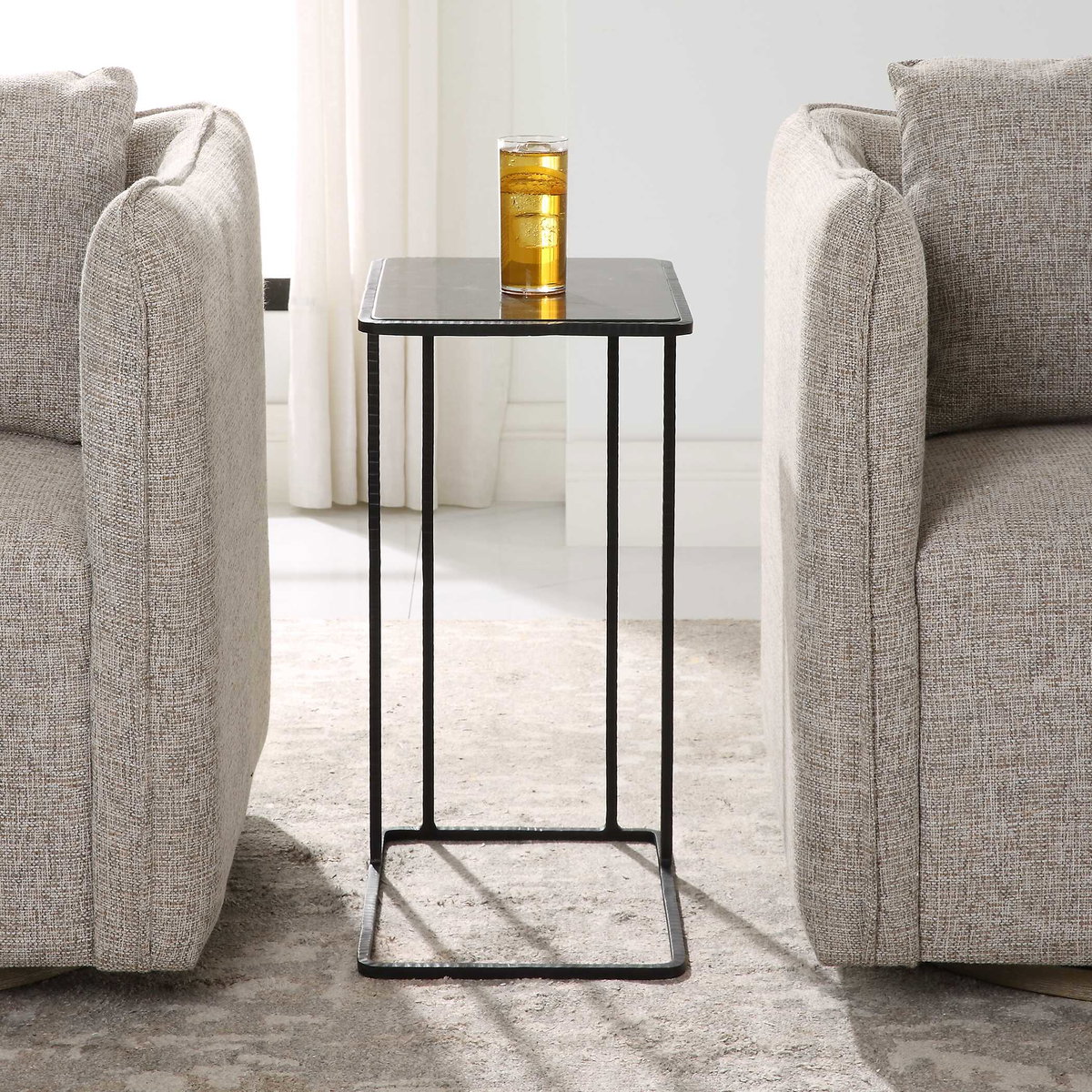 Cavern Stone & Iron Accent Table, Side & End Table by Uttermost, 17.9" width x 24" height x 12" depth View 4