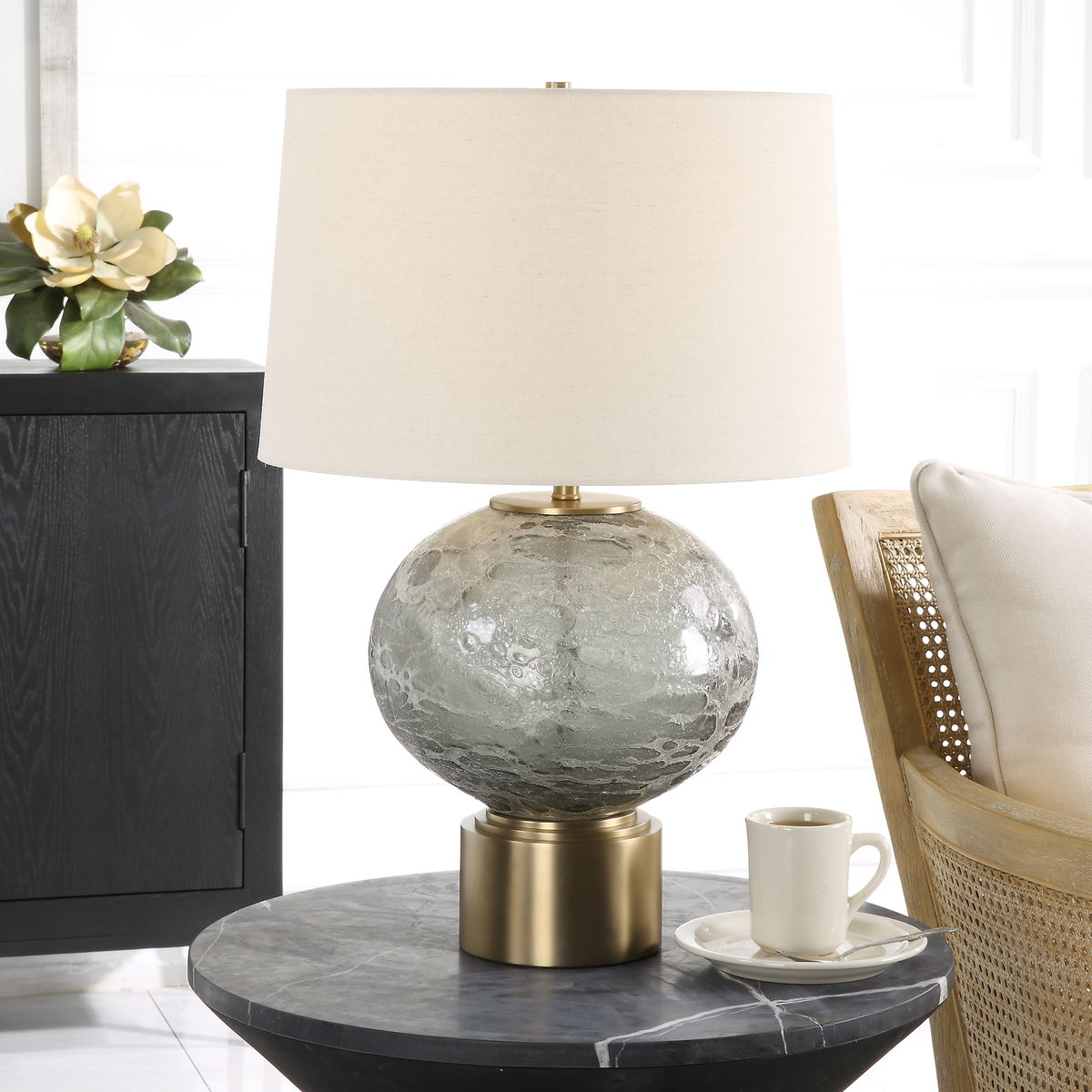 Lunia Gray Glass Table Lamp, by Uttermost, 17" width x 25" height x 17" depth View 2