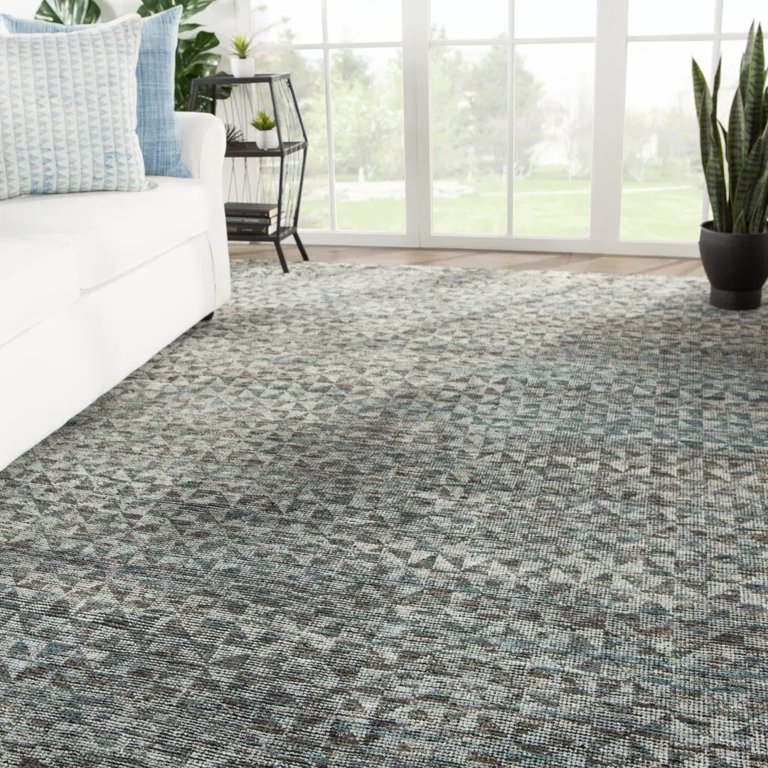 Atz Geometric Hand-Knotted Wool Gray/Black Area Rug large image 