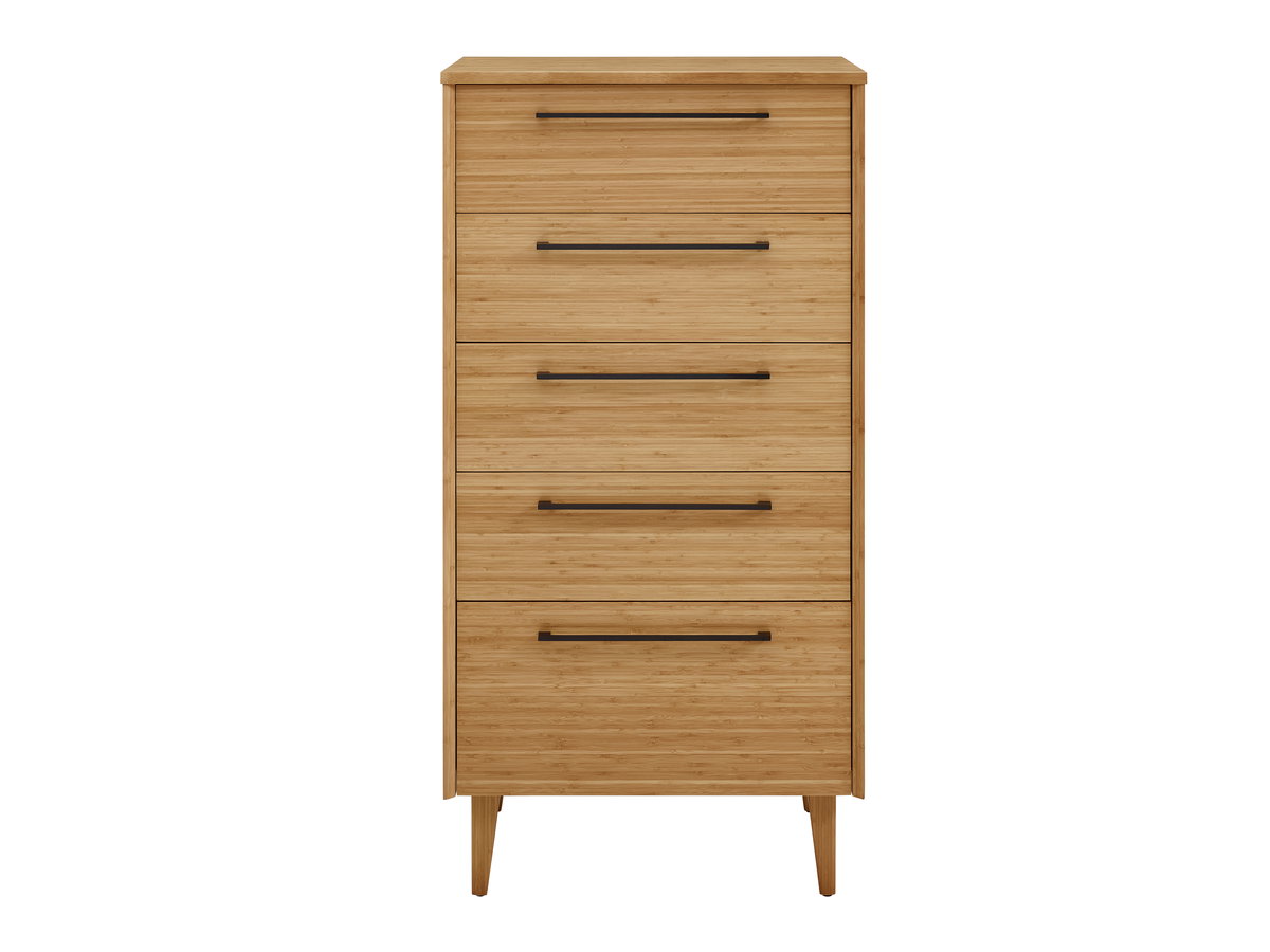 Sienna Five Drawer High Chest, Caramelized, Dresser by Greenington, 18.5" length x 26.75" width x 52.5" height View 2
