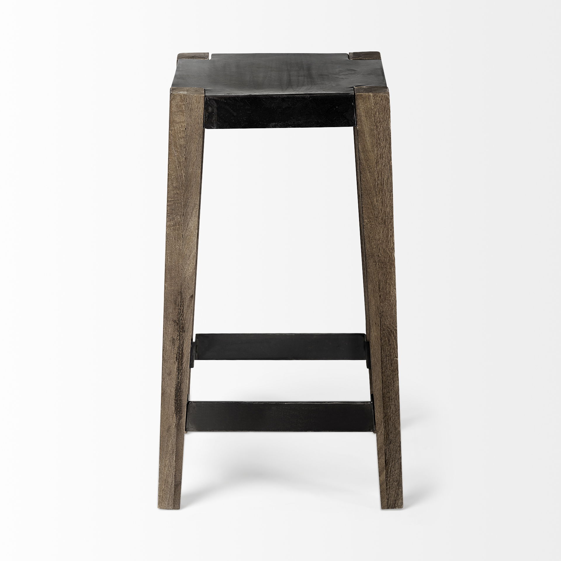Nell 26' Seat Height Black Metal Seat & Foot Rest With Brown Wood Legs Stool large image 