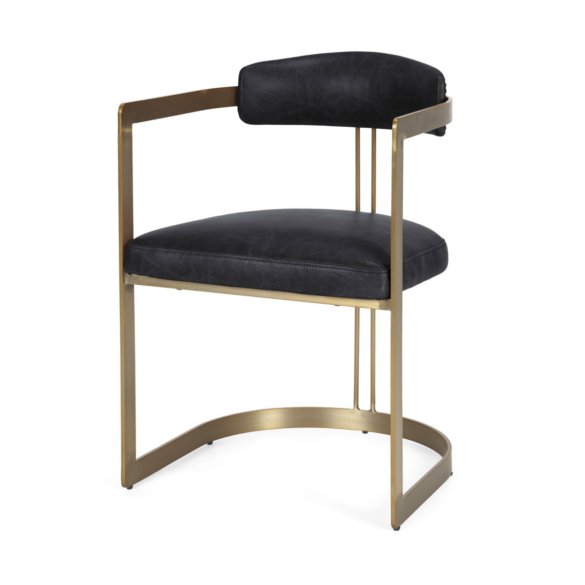 Hollyfield Curved Back Dining Side Chair | Black Leather with Gold Iron, Dining Chair by Mercana, 20.5" length x 21.5" width x 29.5" height View 1