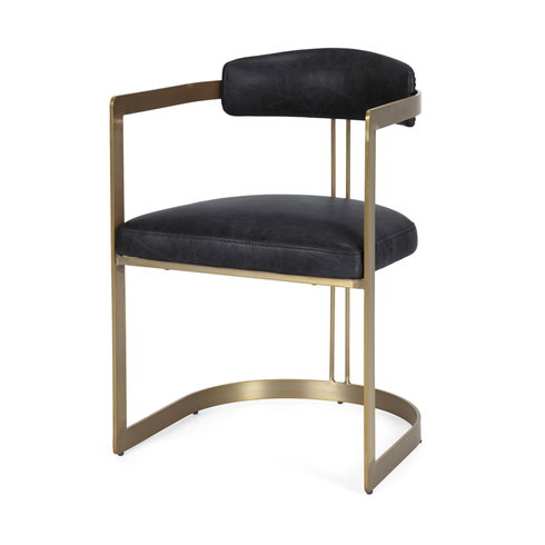 Hollyfield Curved Back Dining Side Chair | Black Leather with Gold Iron