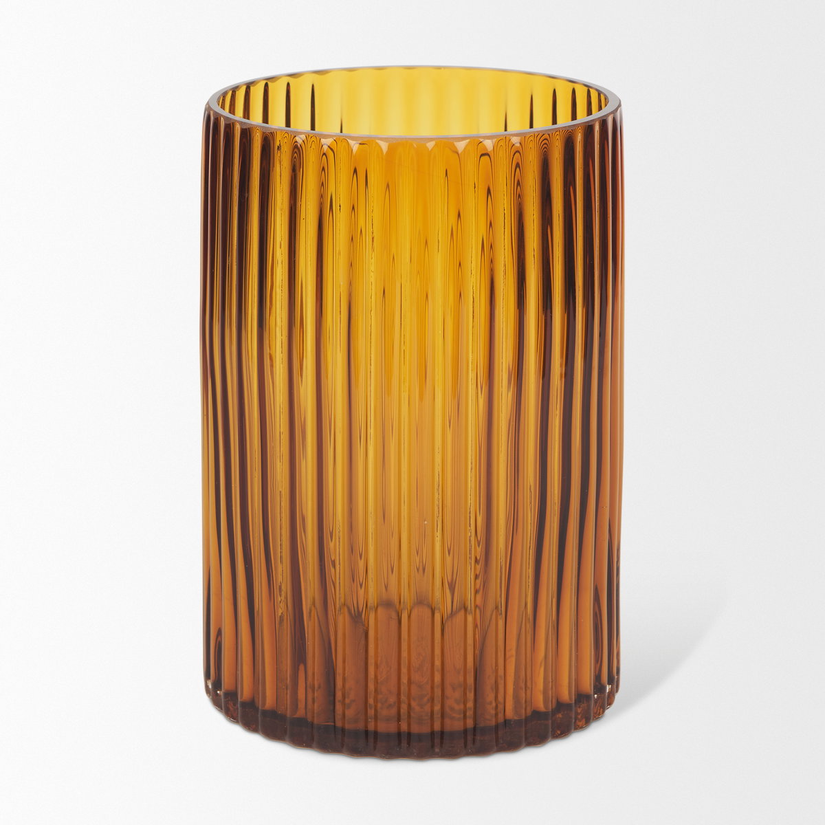 Dawn 8' Ribbed Amber Glass Vase, by Mercana, 5.59" length x 5.59" width x 8.27" height View 3