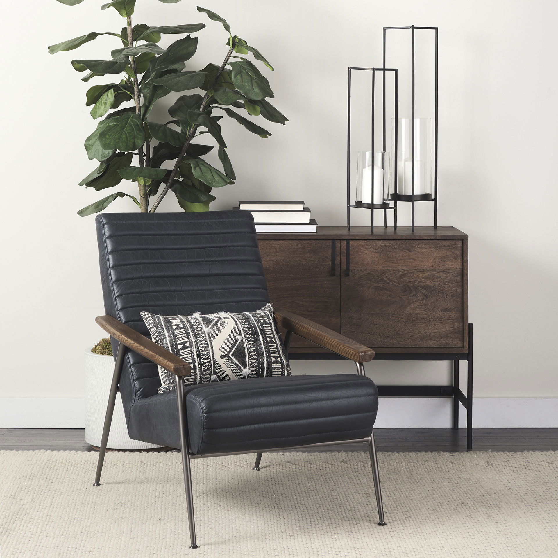 Abigail I Large Gunmetal Gray Metal Table Candle Holder, Candles & Candle Holder by Mercana, 8.07" length x 7.68" width x 29.72" height View 2