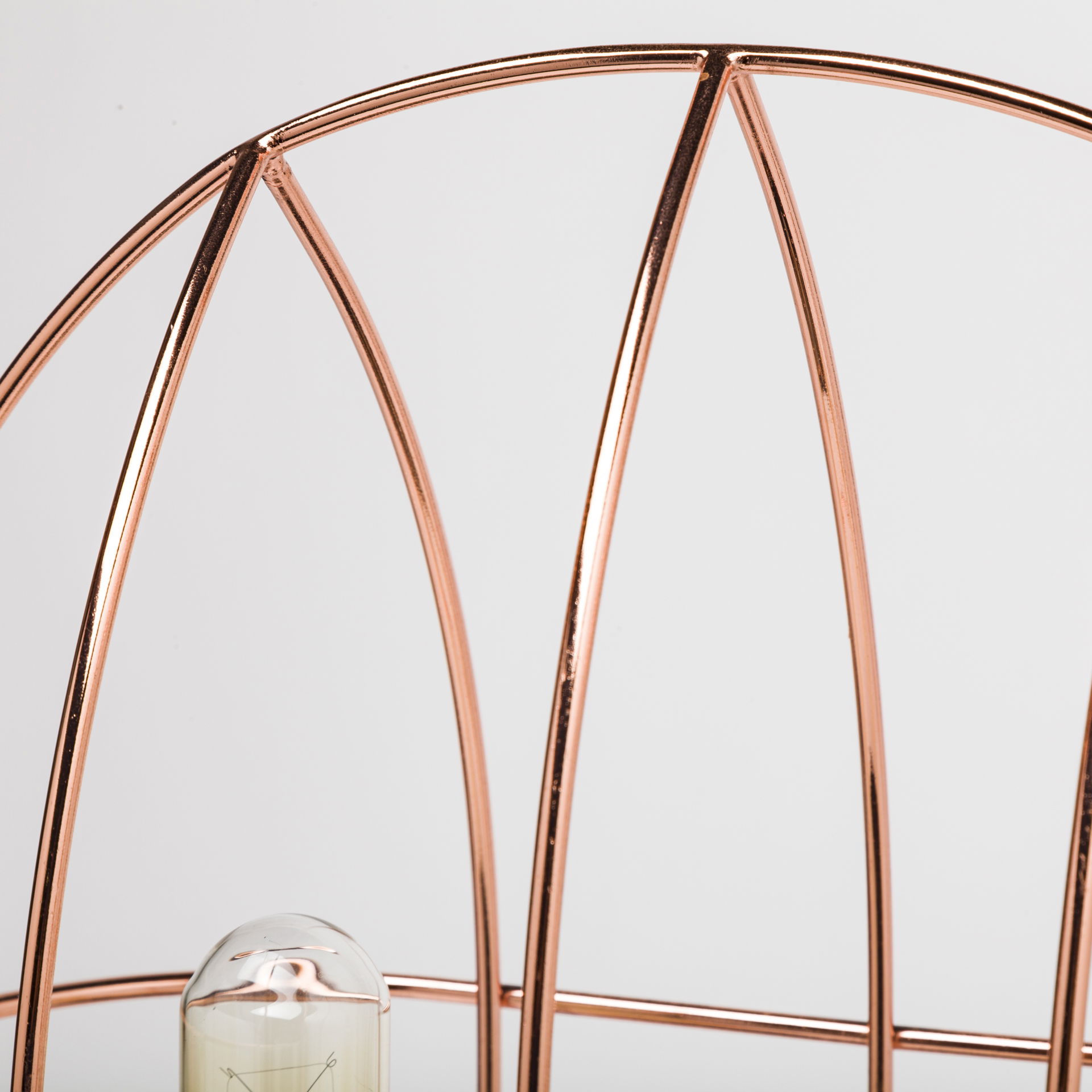 Sutton (19.3'H) Rose-Gold Metal Cylindrical Cage Three Bulb Table Lamp, by Mercana, 12.5" length x 7" width x 19.25" height View 4