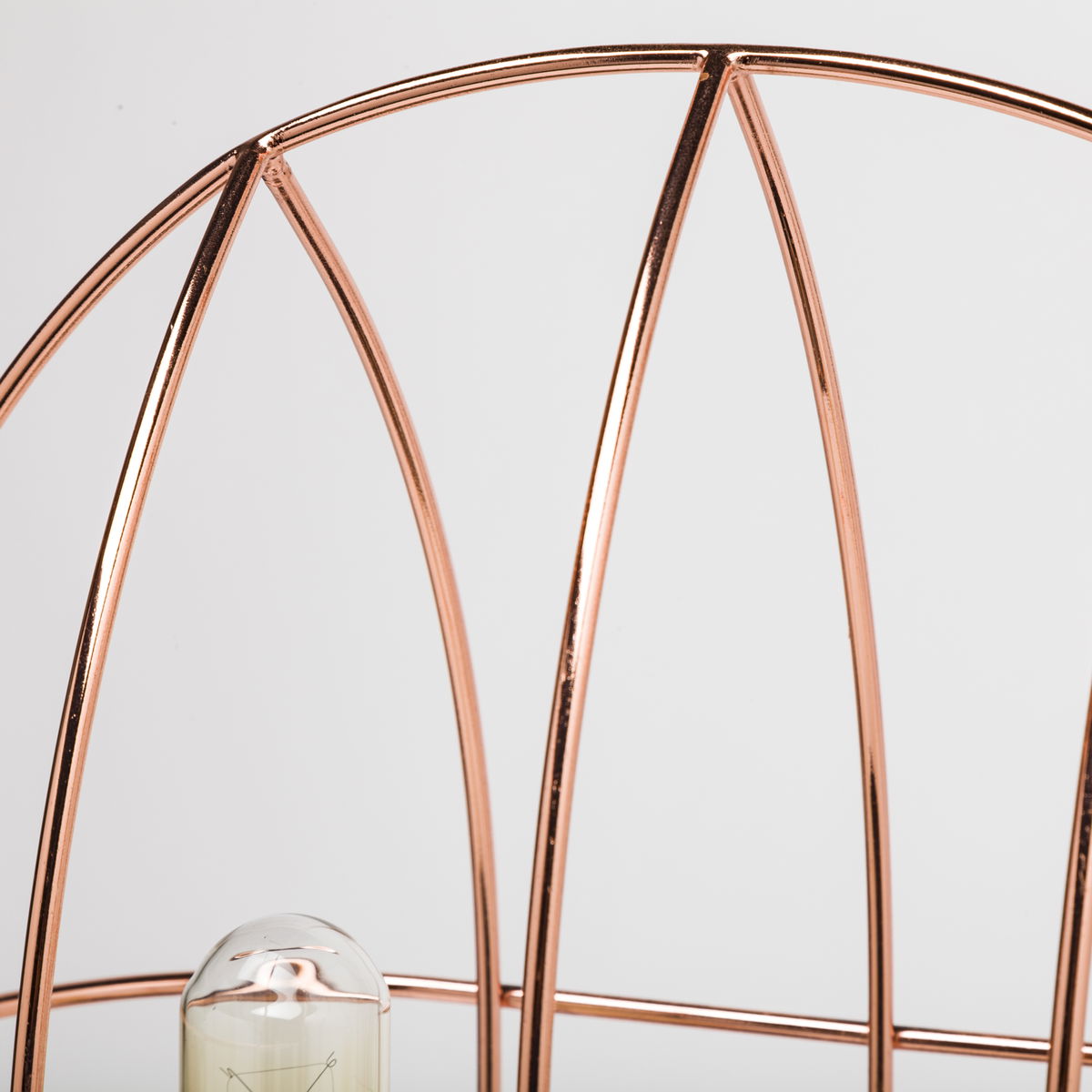 Sutton (19.3'H) Rose-Gold Metal Cylindrical Cage Three Bulb Table Lamp, by Mercana, 12.5" length x 7" width x 19.25" height View 4